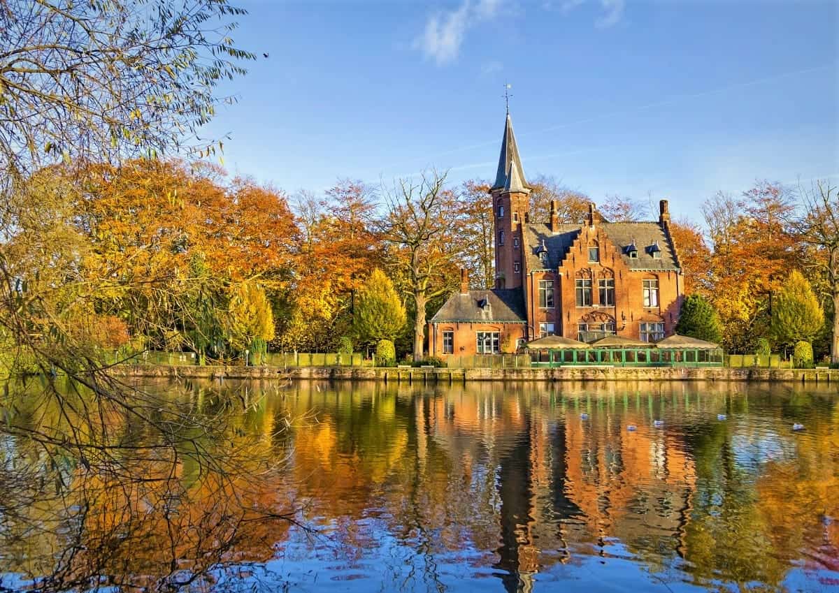 Autumn View in Minnewater lake Bruges Belgium