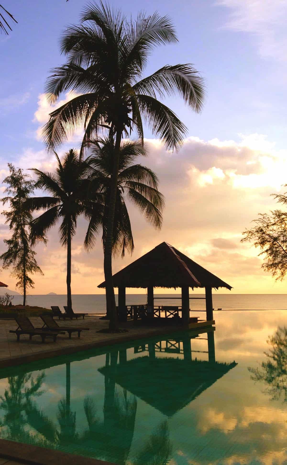 Sunset view at a hotel pool