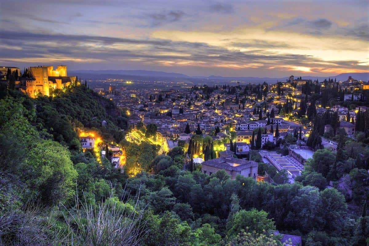 Granada Andalusia Spain Cityscape Sunset