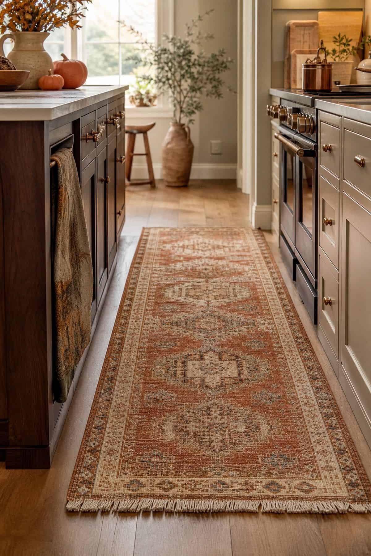 Warm Kitchen Runner shown as a realistic Pretty Wild World image for 17 Fall Kitchen Decor Ideas That Work in Real Life.
