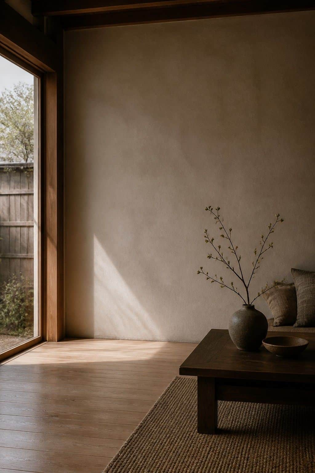 Japanese zen home decor idea with negative space as decor in a calm natural interior.