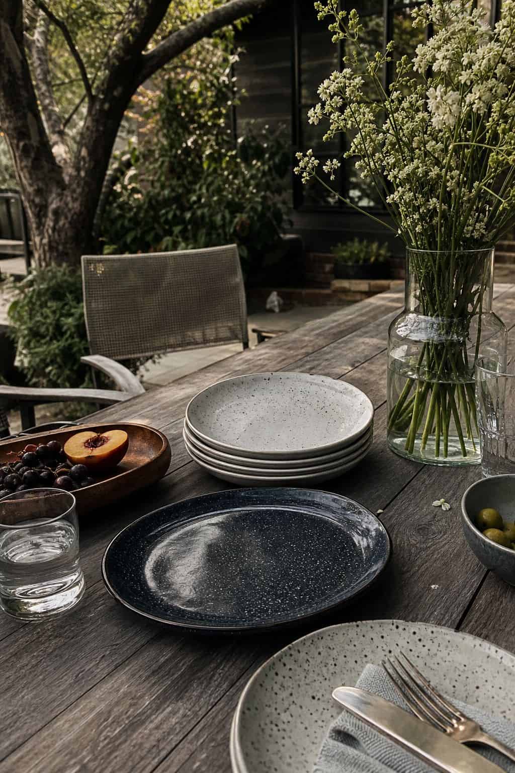 Outdoor summer table setting with durable plates and easy patio dining details.