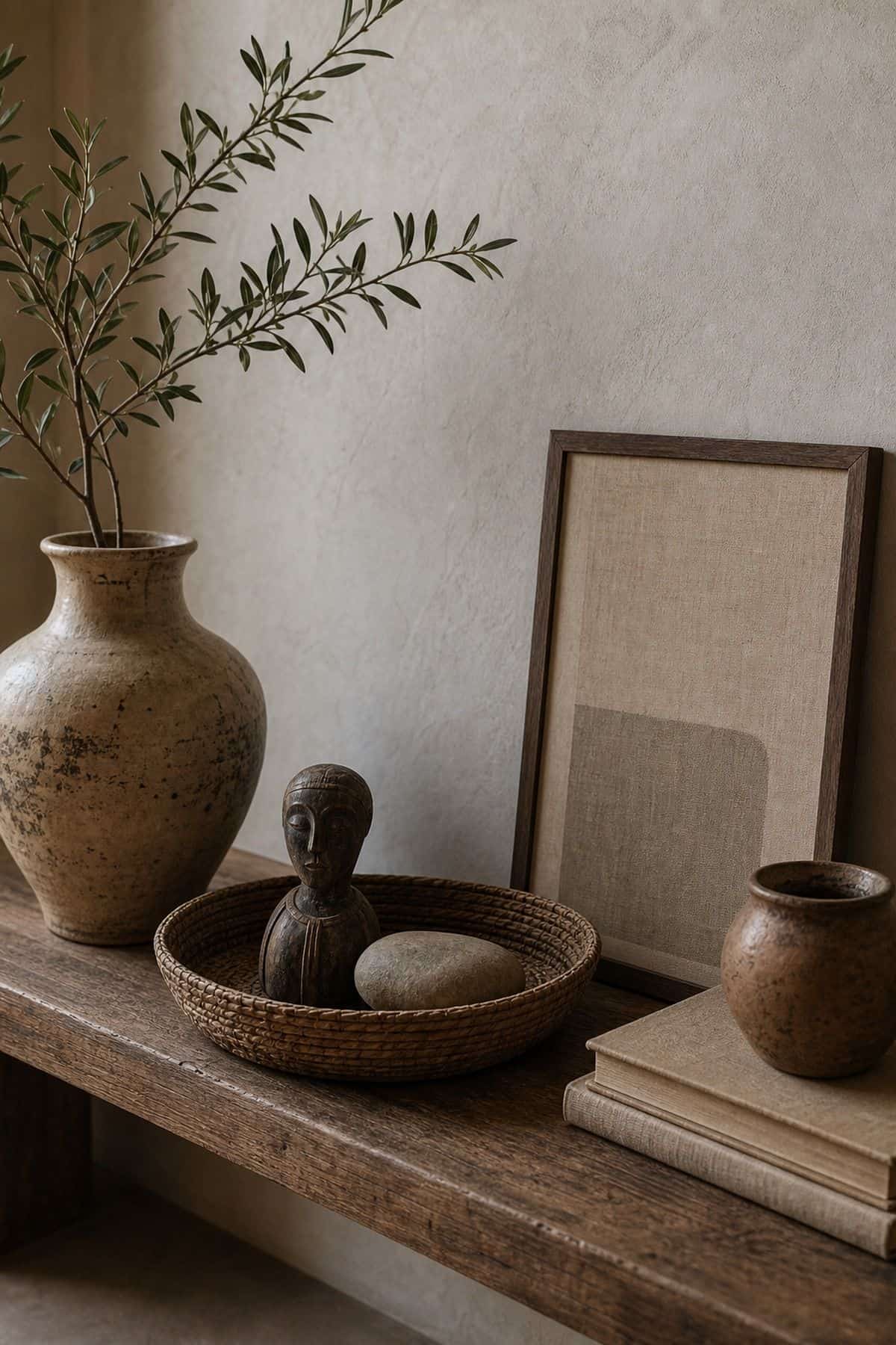 Zen boho room detail with edited travel objects