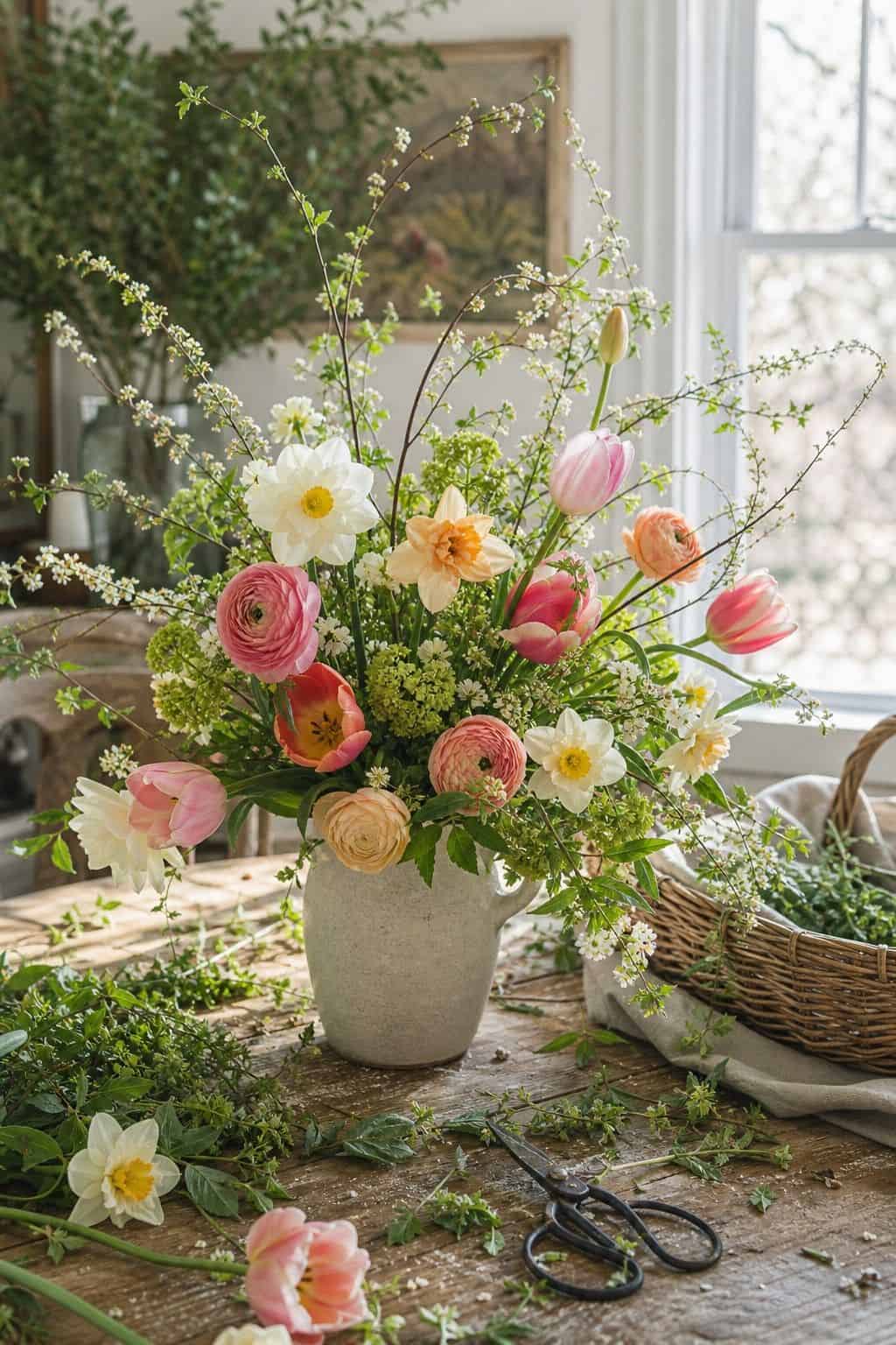 Loose Garden Finish shown as a realistic Pretty Wild World image for 18 Easter Flower Arrangements for a Fresh Joyful Spring Home.