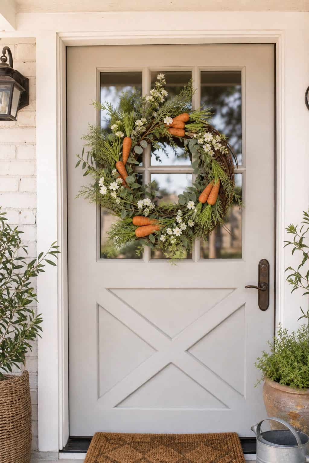 Carrot Wreath shown as a realistic Pretty Wild World image for 16 Easter Wreath Ideas for a Fresh Cheerful Front Door.
