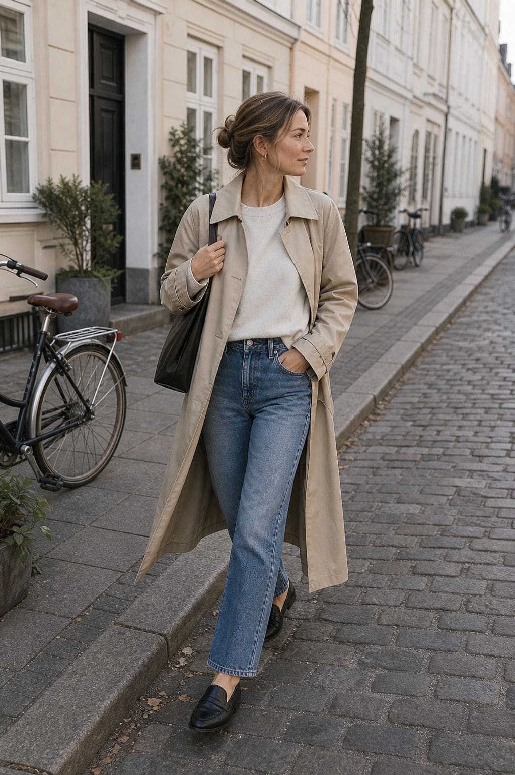 Trench Coat with Straight Jeans styled as a Copenhagen spring outfit for Pretty Wild World.