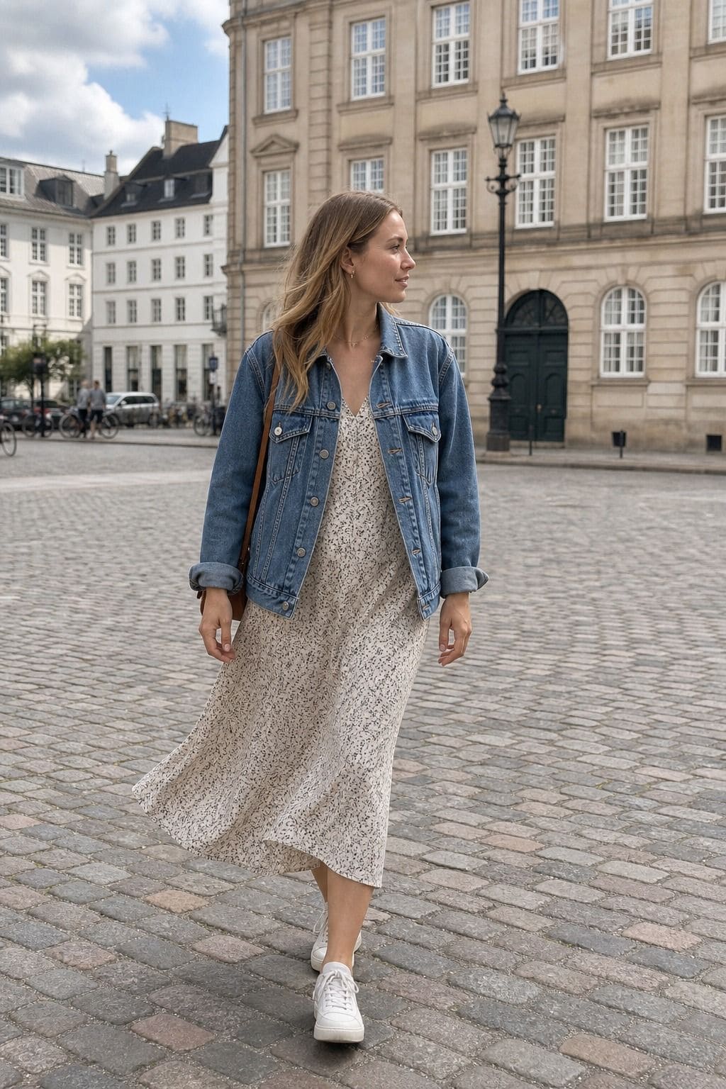 Denim Jacket over a Midi Dress styled as a Copenhagen spring outfit for Pretty Wild World.