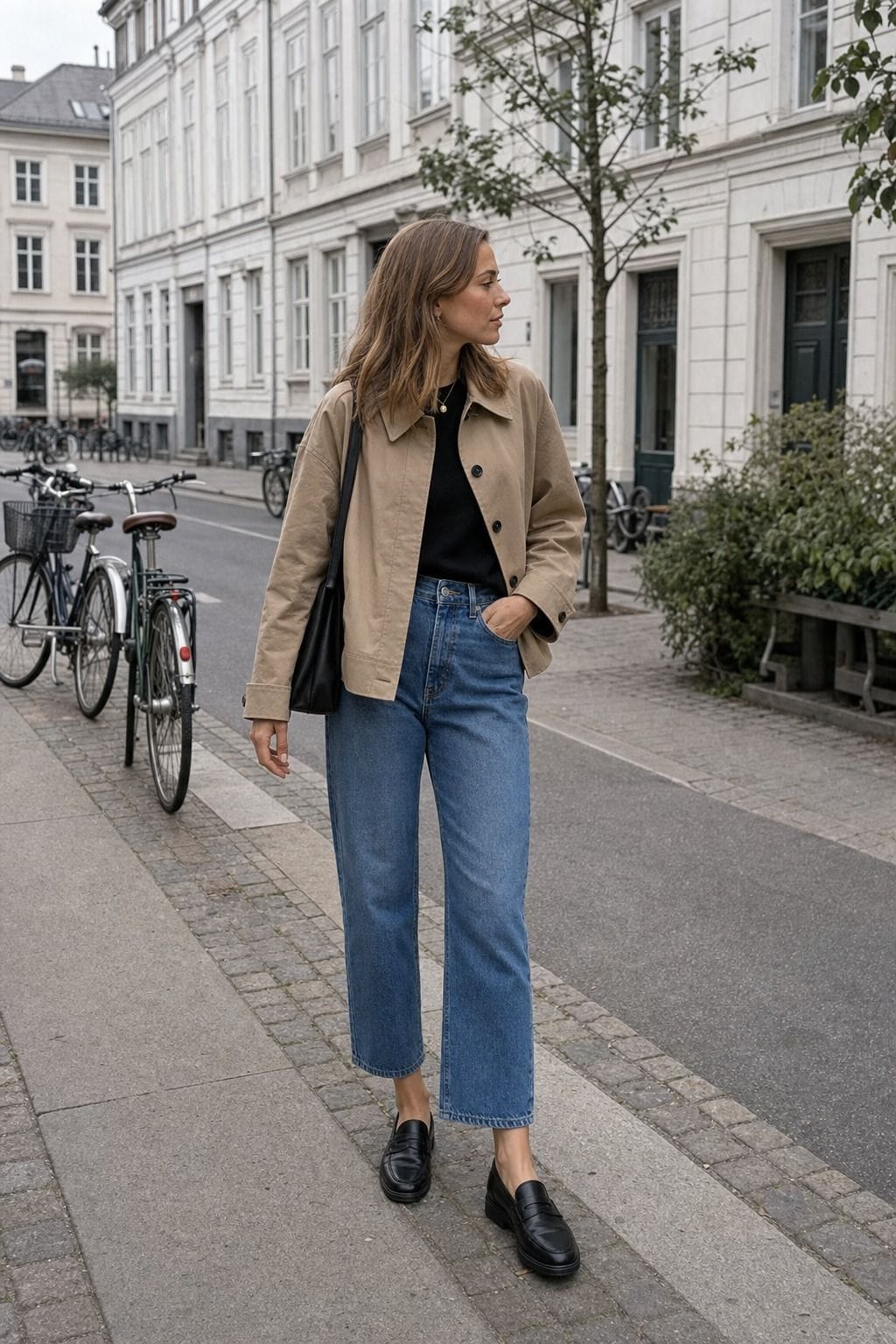 Black Loafers with Cropped Jeans styled as a Copenhagen spring outfit for Pretty Wild World.