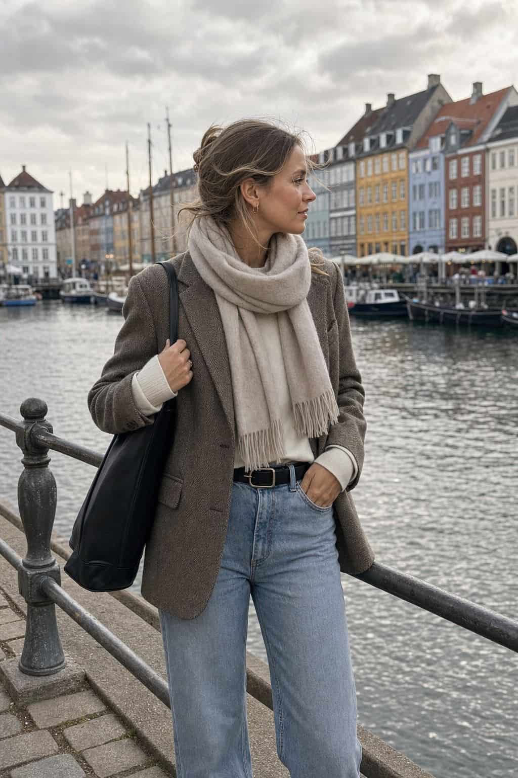 Soft Scarf with a Wool Blazer styled as a Copenhagen spring outfit for Pretty Wild World.