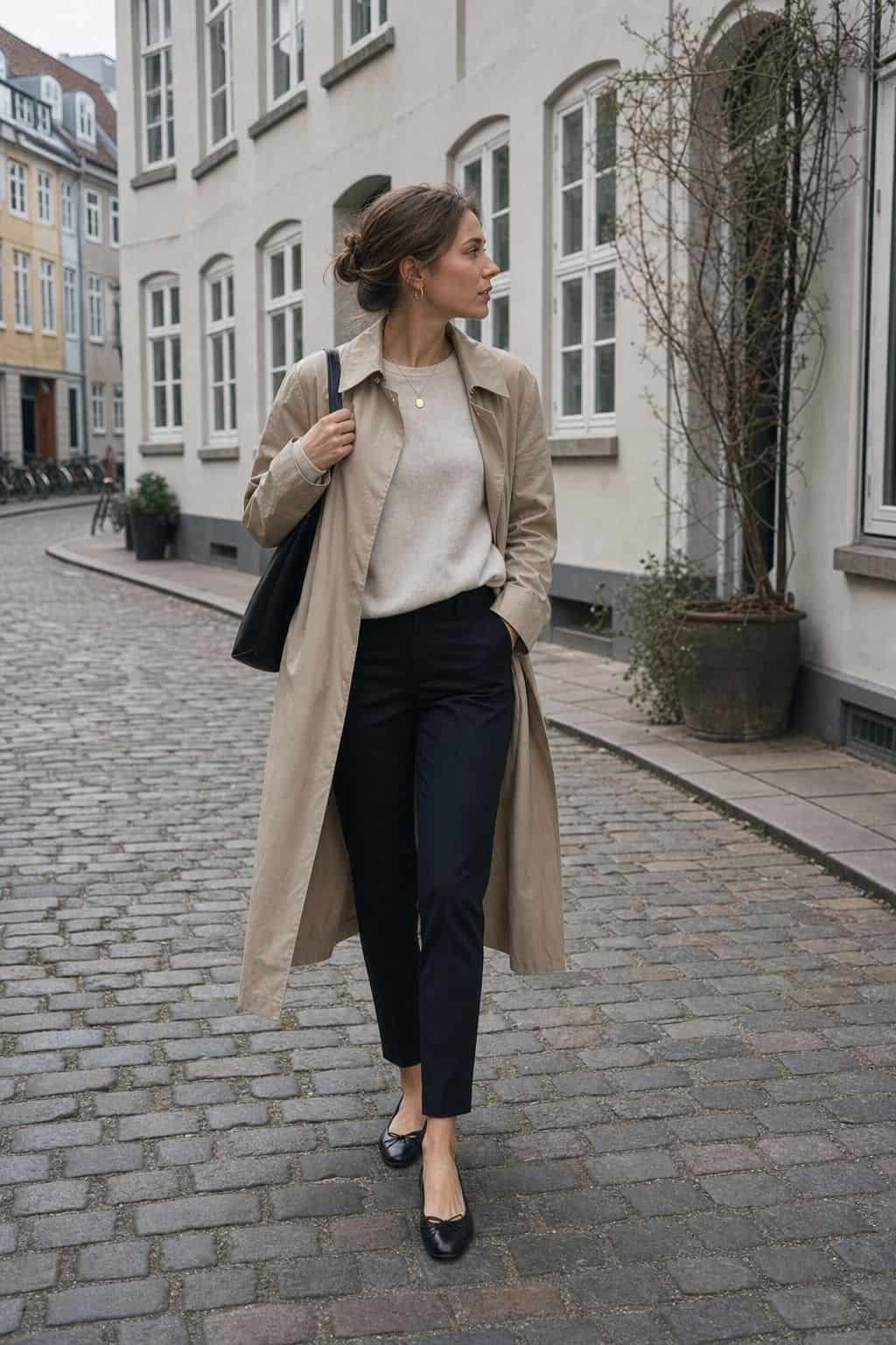Ballet Flats with a Long Coat styled as a Copenhagen spring outfit for Pretty Wild World.