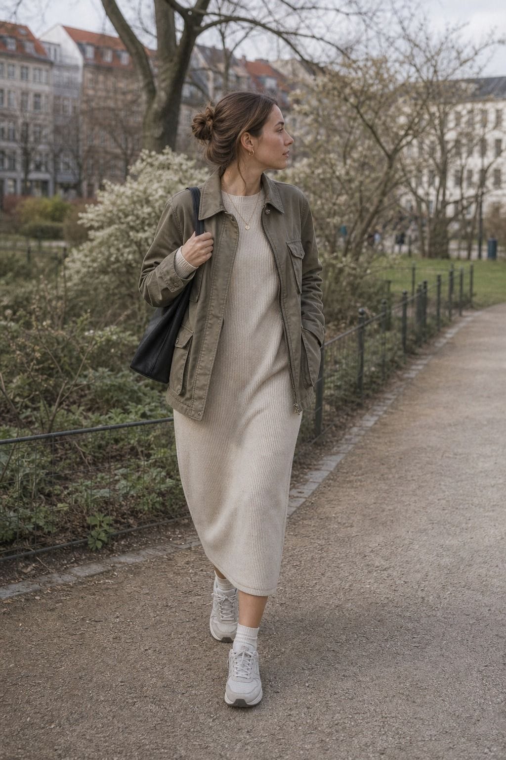 Utility Jacket with a Knit Dress styled as a Copenhagen spring outfit for Pretty Wild World.