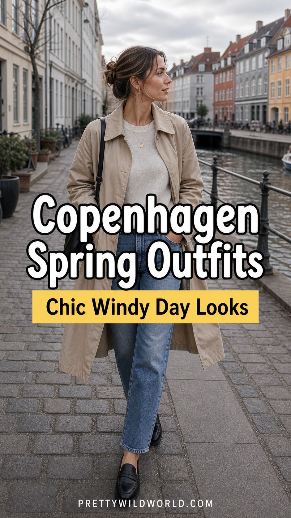 Pinterest pin for Chic and Comfortable Copenhagen Spring Outfits for Women from Pretty Wild World.