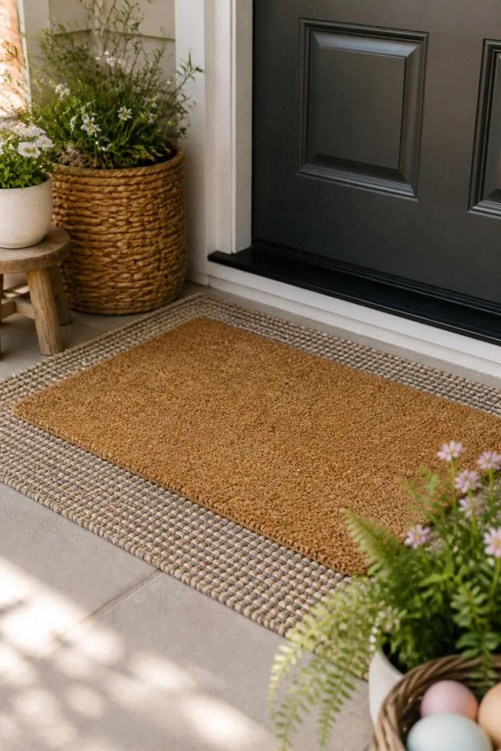 Natural Coir Base Layer shown as a realistic Pretty Wild World image for 17 Easter Front Porch Decor Ideas for a Fresh Spring Welcome.