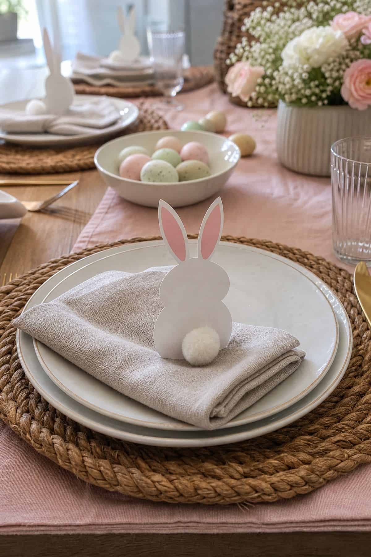 Tiny Bunny Place Cards shown as a realistic Pretty Wild World image for 20 Easter Table Decorations for a Fresh Beautiful Brunch.