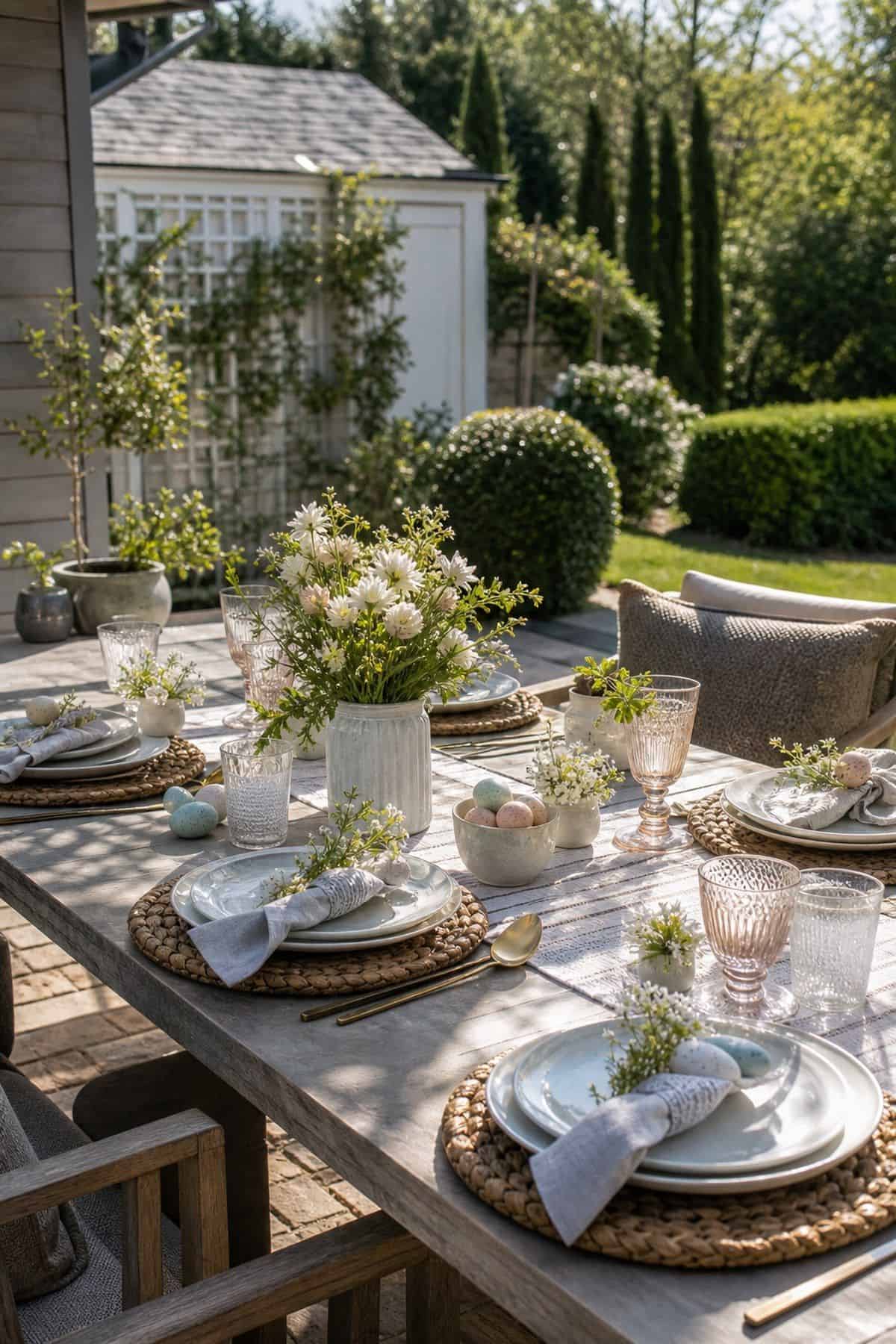 Outdoor Easter Brunch shown as a realistic Pretty Wild World image for 20 Easter Table Decorations for a Fresh Beautiful Brunch.
