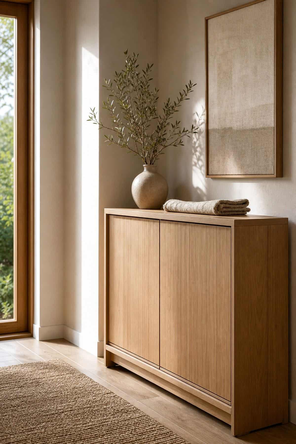 Closed Shoe Cabinet shown as a realistic Pretty Wild World image for 15 Entryway Zen Home Decor Ideas for a Calm First Impression.