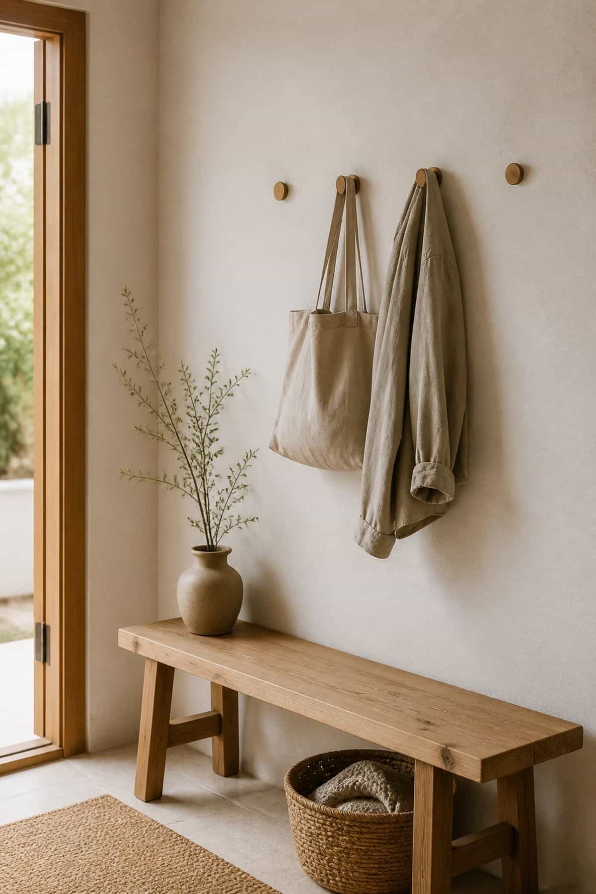 Simple Wall Hooks shown as a realistic Pretty Wild World image for 15 Entryway Zen Home Decor Ideas for a Calm First Impression.