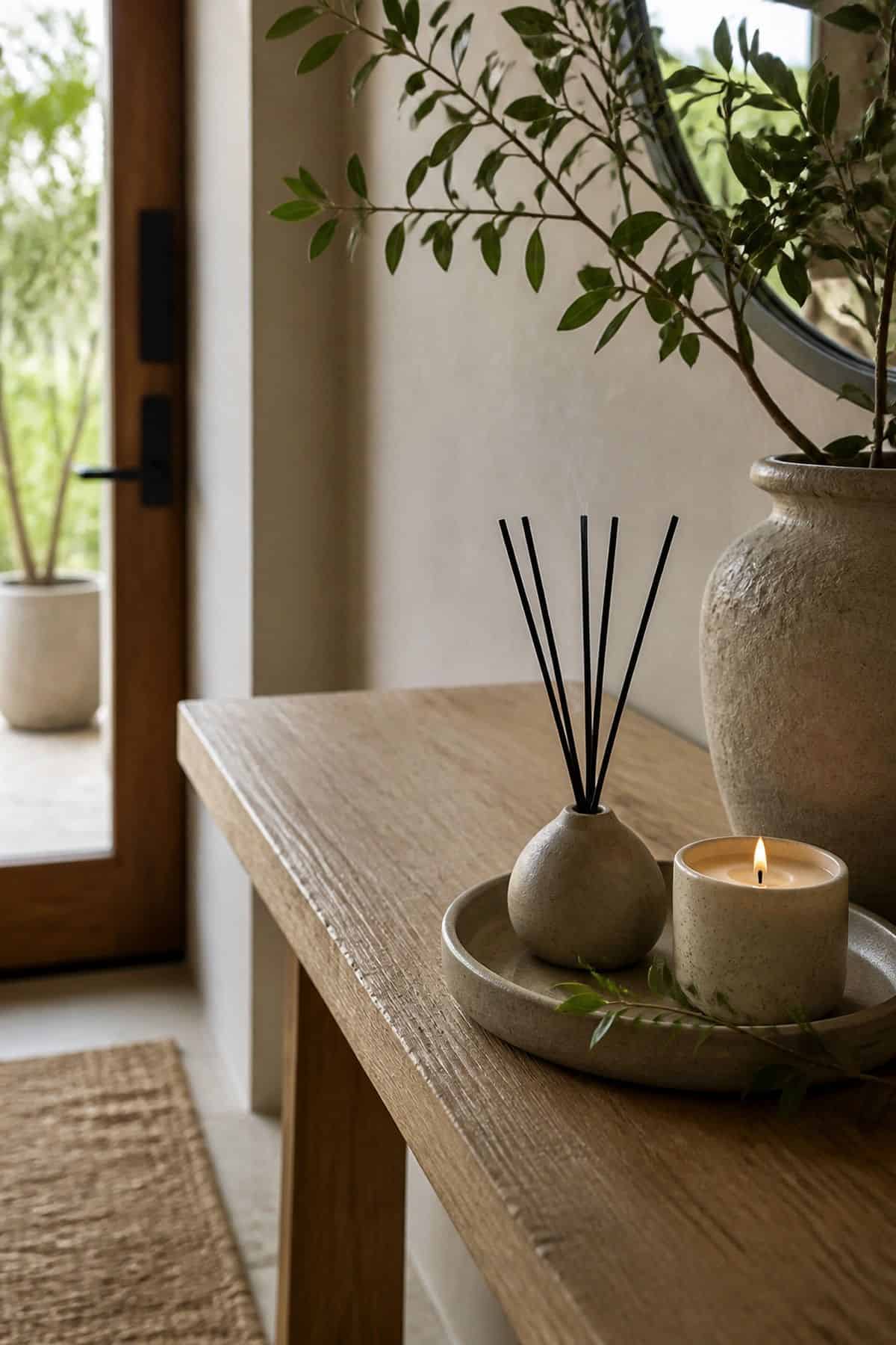 Scent by the Door shown as a realistic Pretty Wild World image for 15 Entryway Zen Home Decor Ideas for a Calm First Impression.