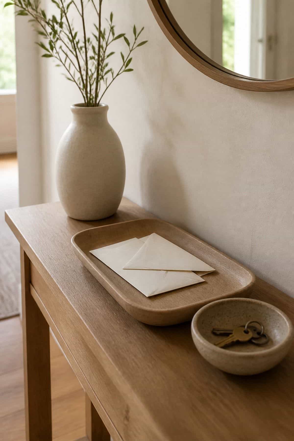 No-Pile Mail System shown as a realistic Pretty Wild World image for 15 Entryway Zen Home Decor Ideas for a Calm First Impression.
