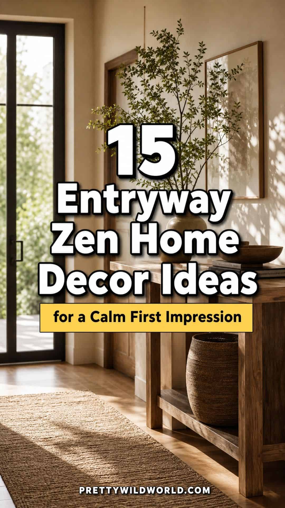 Pinterest pin for 15 Entryway Zen Home Decor Ideas for a Calm First Impression from Pretty Wild World.