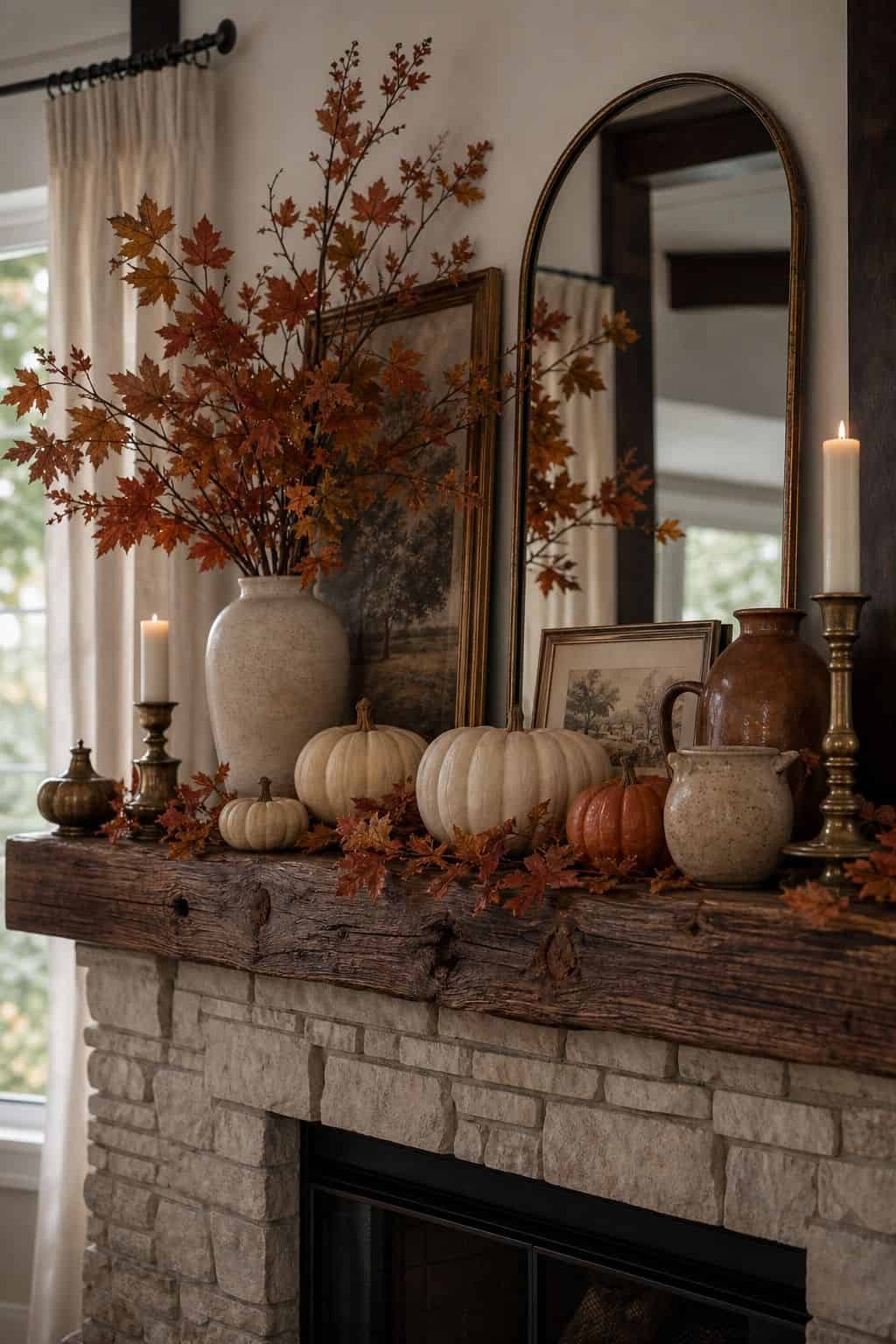 Cream and Rust Palette shown as a realistic Pretty Wild World image for 17 Fall Mantle Decor Ideas for a Warm Collected Fireplace.