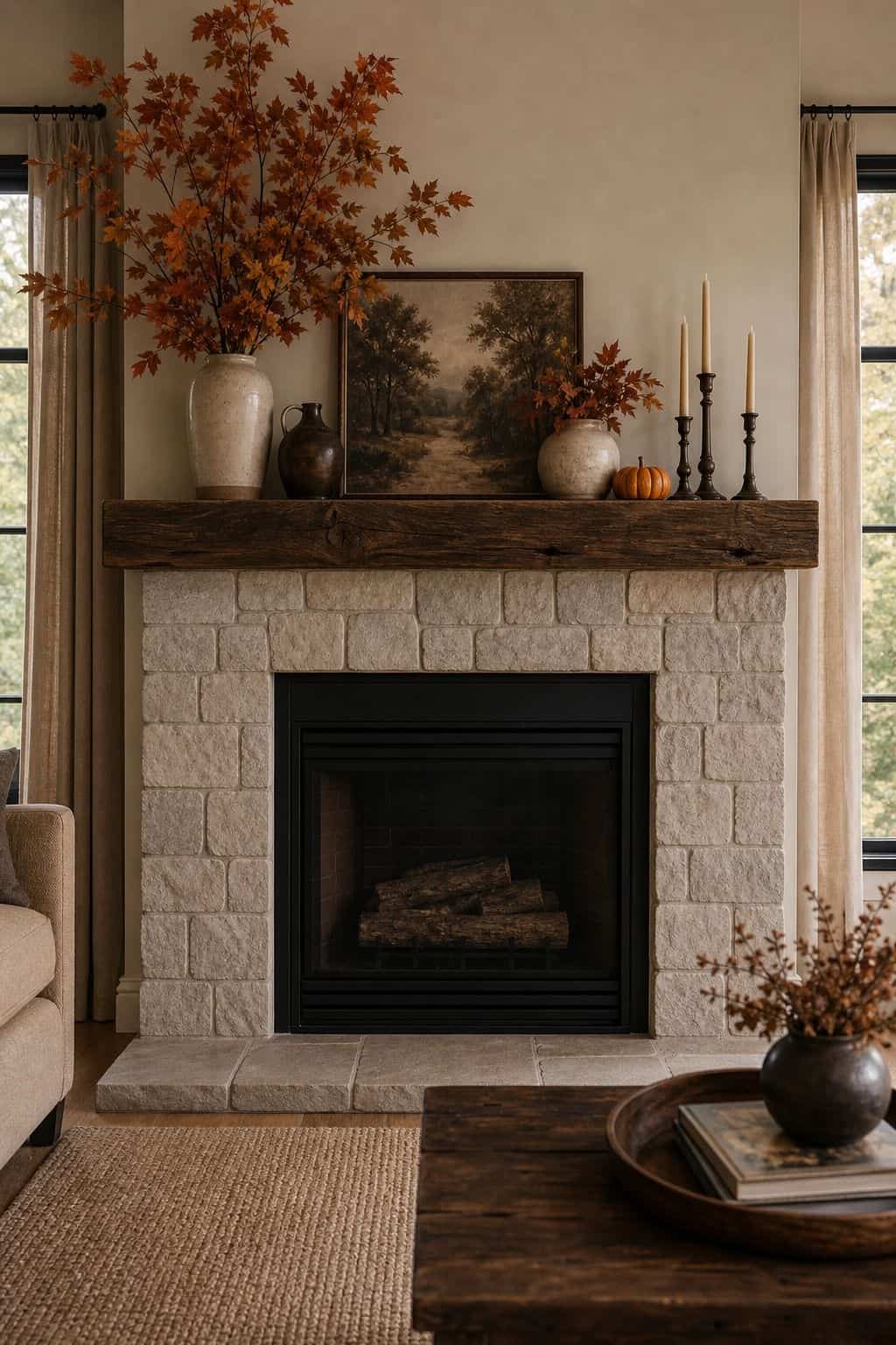 Clean Hearth Below shown as a realistic Pretty Wild World image for 17 Fall Mantle Decor Ideas for a Warm Collected Fireplace.