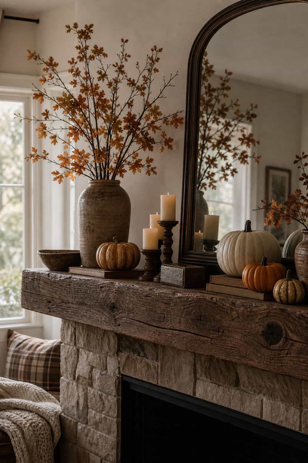 Halloween Detail Removed Later shown as a realistic Pretty Wild World image for 17 Fall Mantle Decor Ideas for a Warm Collected Fireplace.