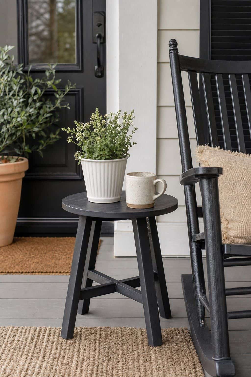 Small Side Table shown as a realistic Pretty Wild World image for 18 Front Porch Spring Decor Ideas With Fresh Curb Appeal.