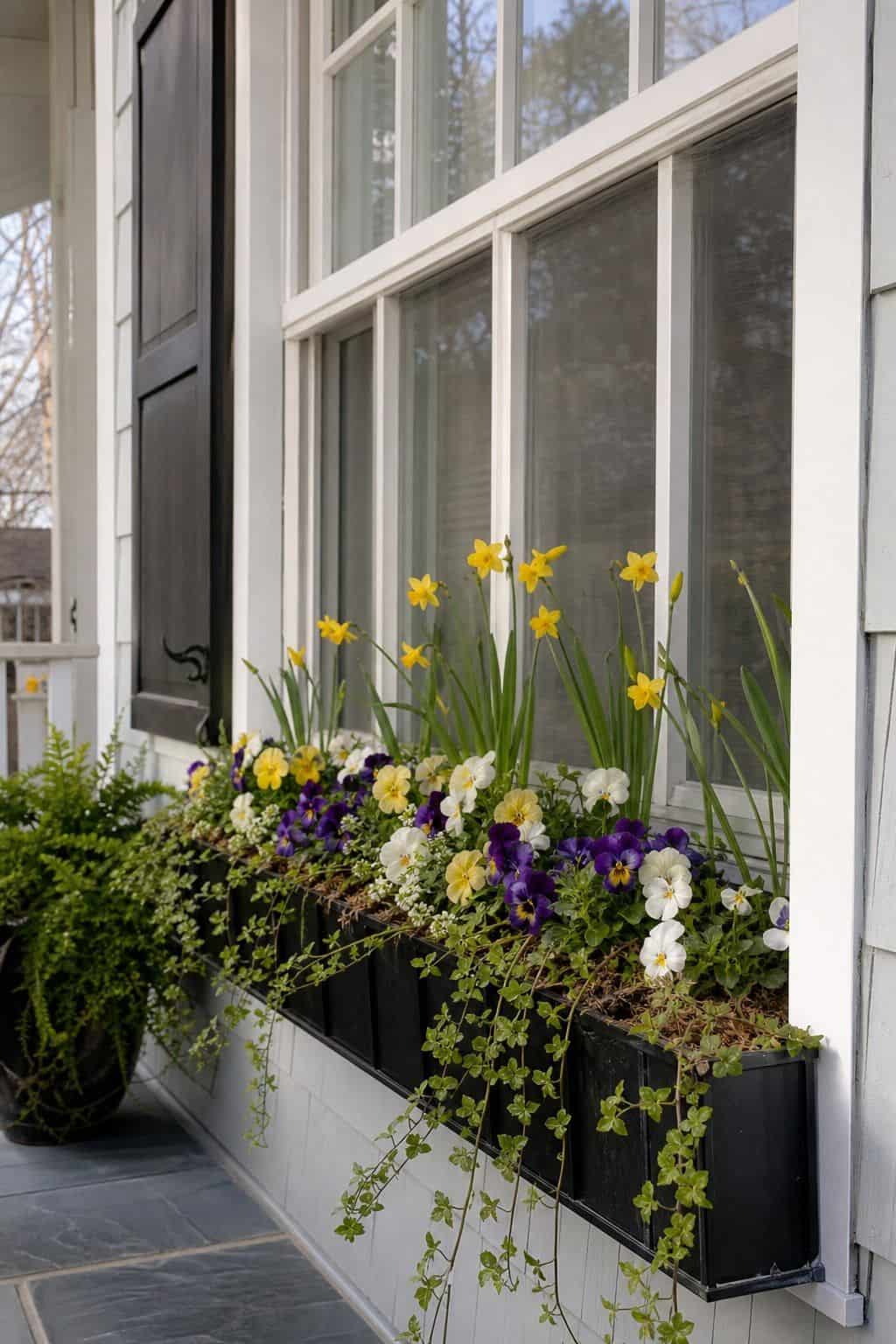 Window Box Color shown as a realistic Pretty Wild World image for 18 Front Porch Spring Decor Ideas With Fresh Curb Appeal.
