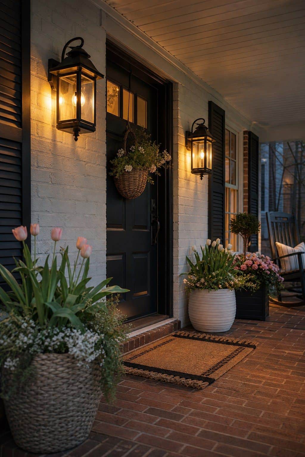 Soft Porch Lighting shown as a realistic Pretty Wild World image for 18 Front Porch Spring Decor Ideas With Fresh Curb Appeal.