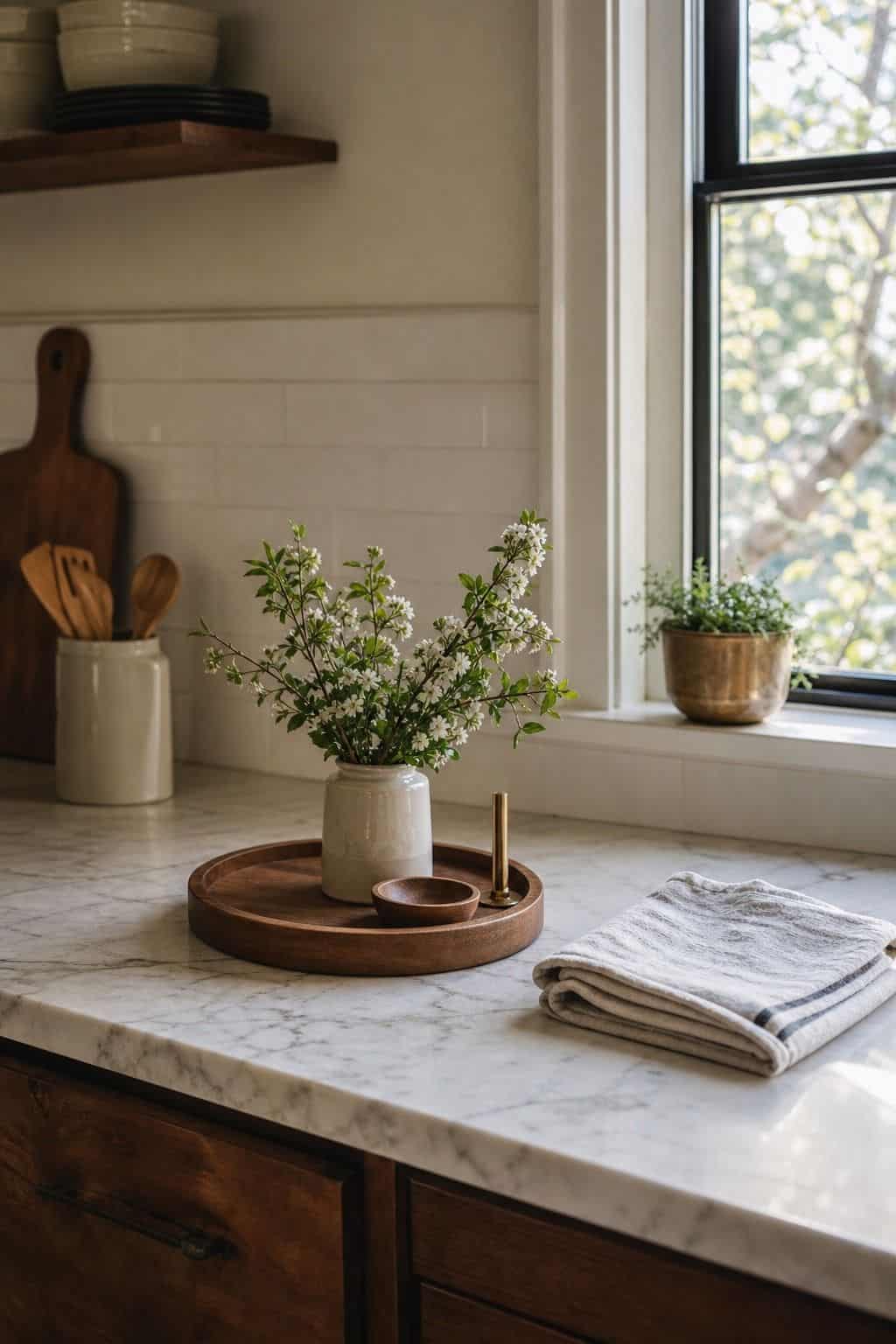 Clear Counter Reset shown as a realistic Pretty Wild World image for 15 Spring Kitchen Decor Ideas for a Fresh Cheerful Refresh.