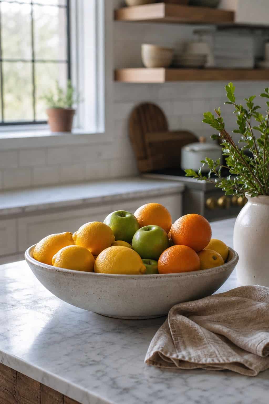 Fruit Bowl Color shown as a realistic Pretty Wild World image for 15 Spring Kitchen Decor Ideas for a Fresh Cheerful Refresh.