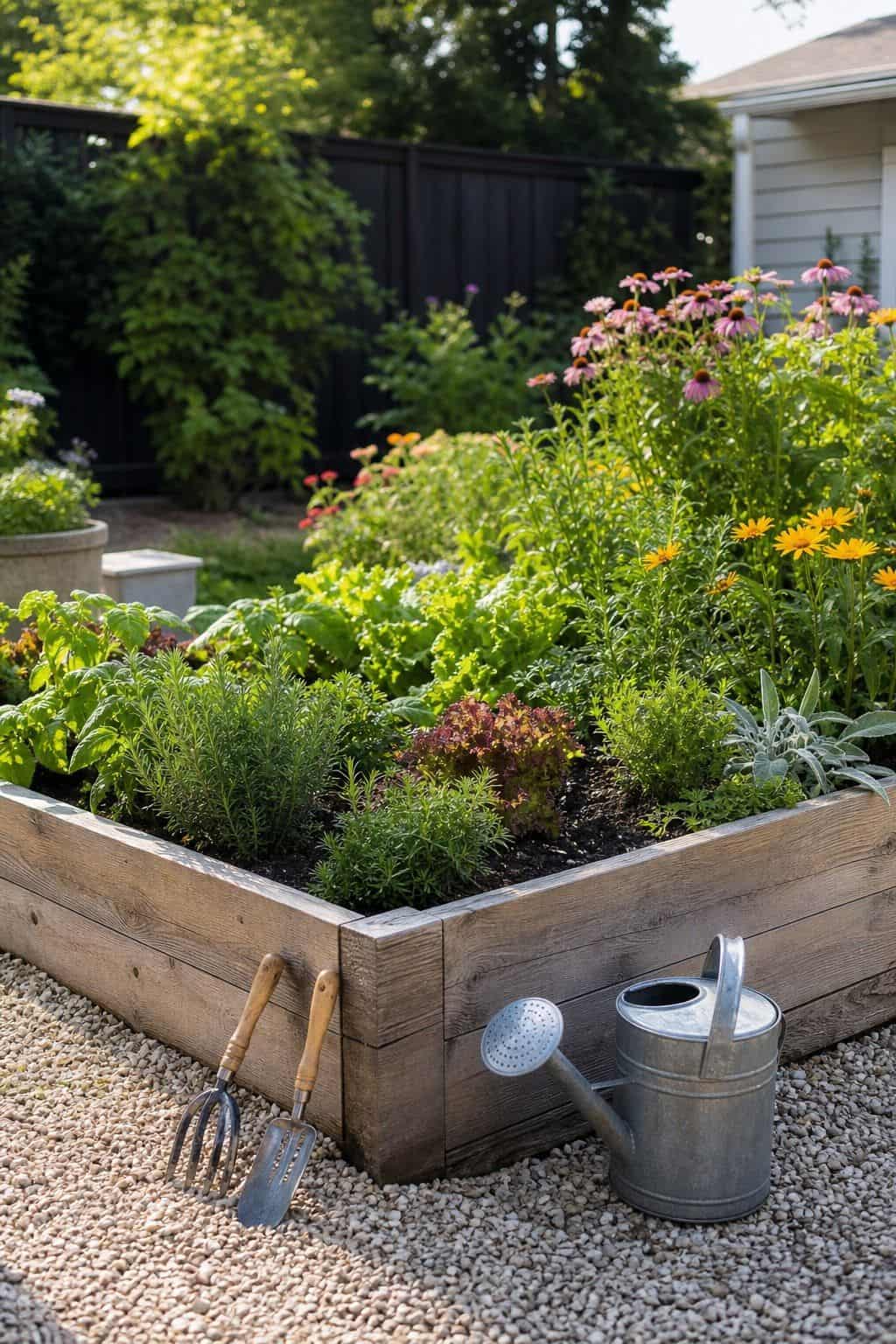 Raised Garden Bed shown as a realistic Pretty Wild World image for 20 Summer Garden Decor Ideas for a Relaxed Outdoor Escape.