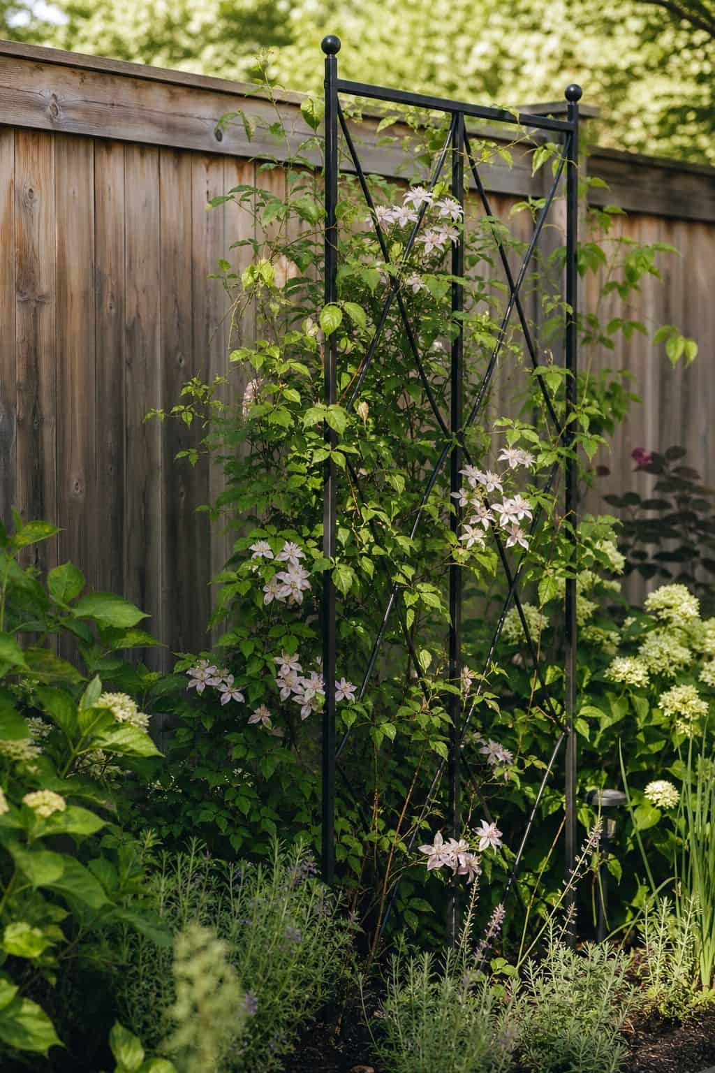 Metal Trellis for Vines shown as a realistic Pretty Wild World image for 20 Summer Garden Decor Ideas for a Relaxed Outdoor Escape.