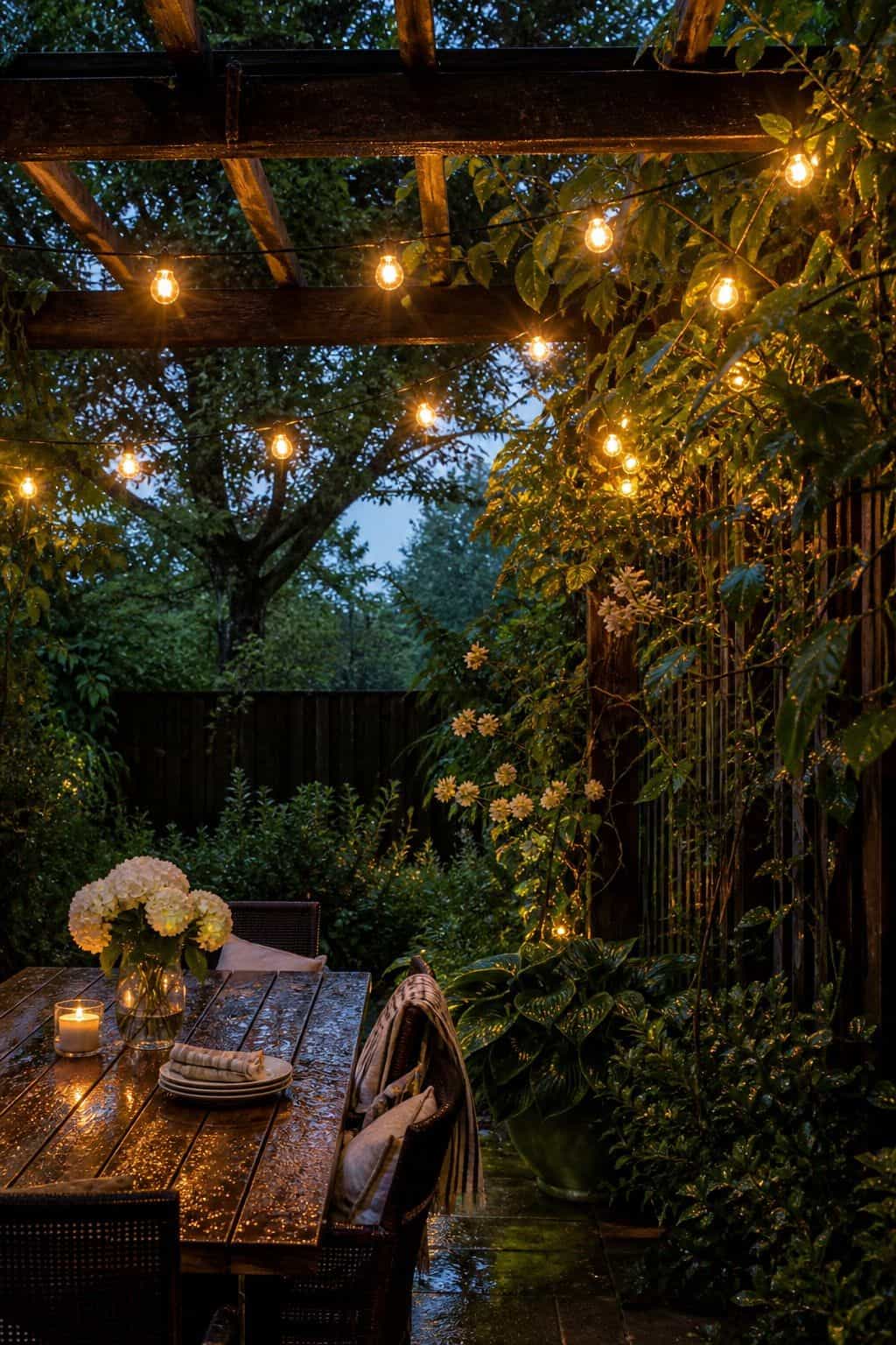 Waterproof String Lights shown as a realistic Pretty Wild World image for 20 Summer Garden Decor Ideas for a Relaxed Outdoor Escape.