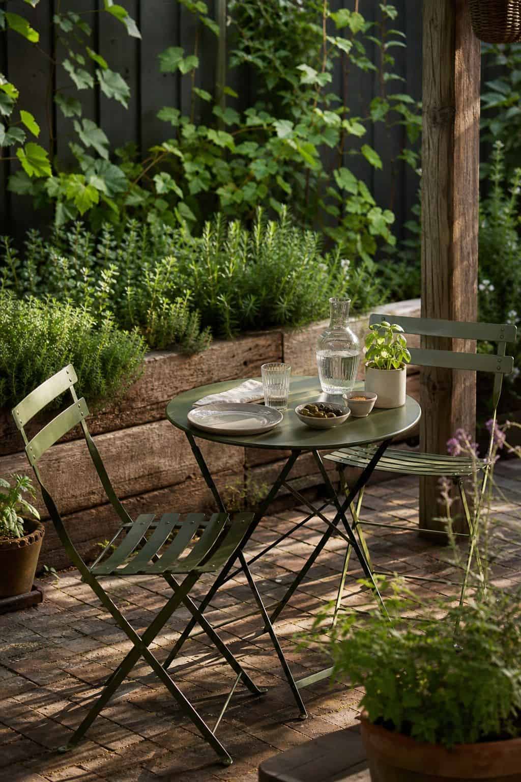 Small Dining Corner shown as a realistic Pretty Wild World image for 20 Summer Garden Decor Ideas for a Relaxed Outdoor Escape.