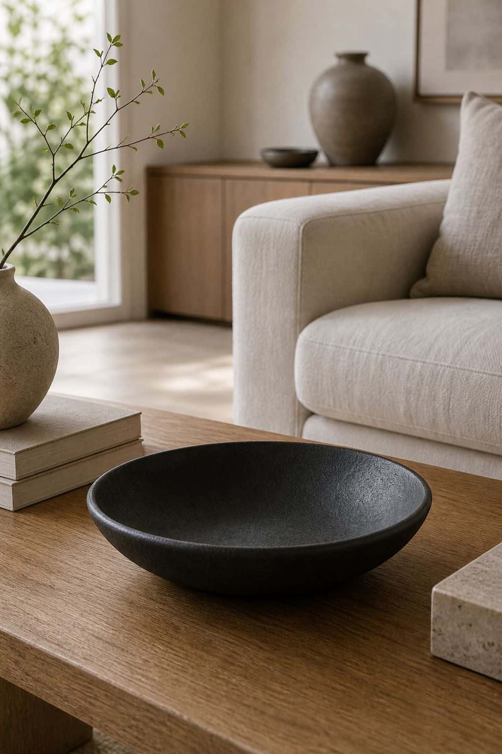 Low Black Bowl shown as a realistic Pretty Wild World image for 18 Zen Chic Home Decor Ideas for a Calm Polished Home.