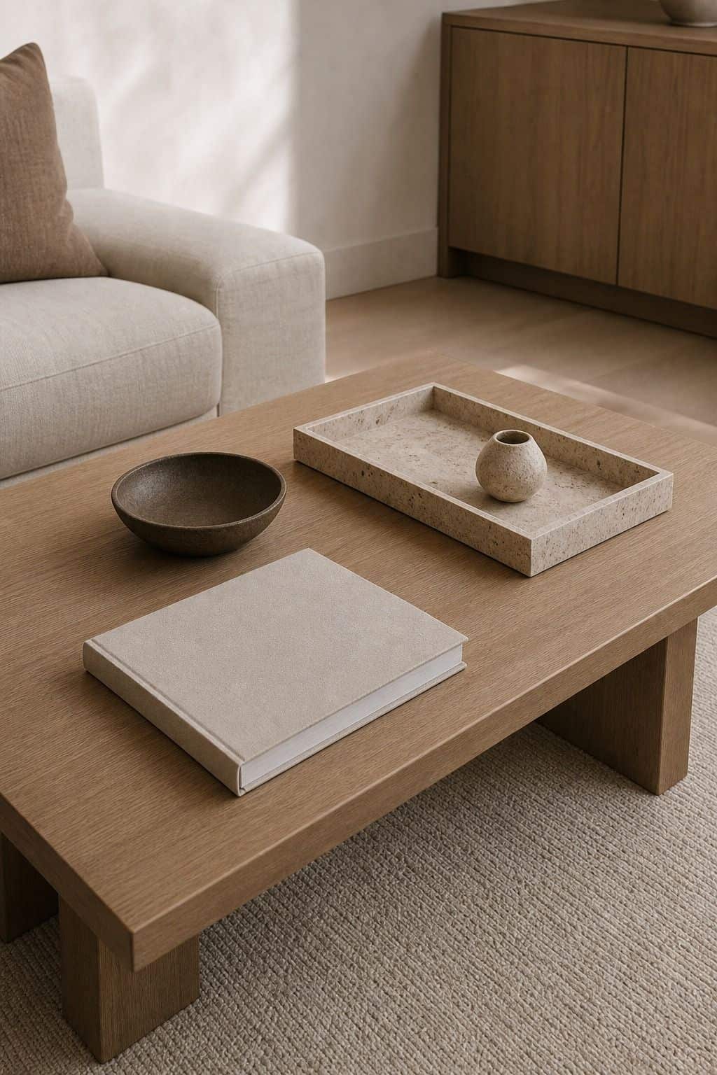 Edited Coffee Table shown as a realistic Pretty Wild World image for 18 Zen Chic Home Decor Ideas for a Calm Polished Home.