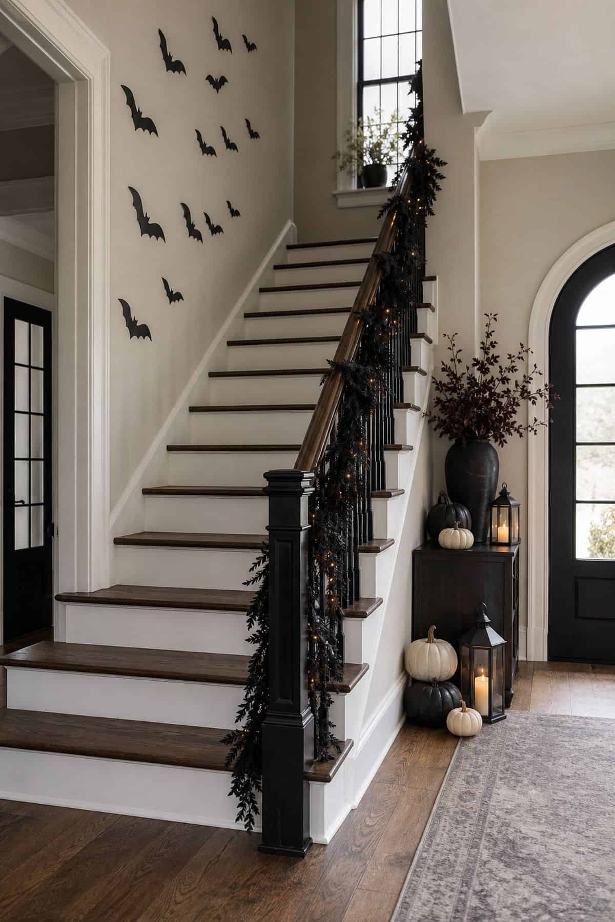 Staircase That Still Feels Safe shown as a realistic Pretty Wild World image for 16 Halloween Staircase Decor Ideas for a Spooky Grand Entrance.