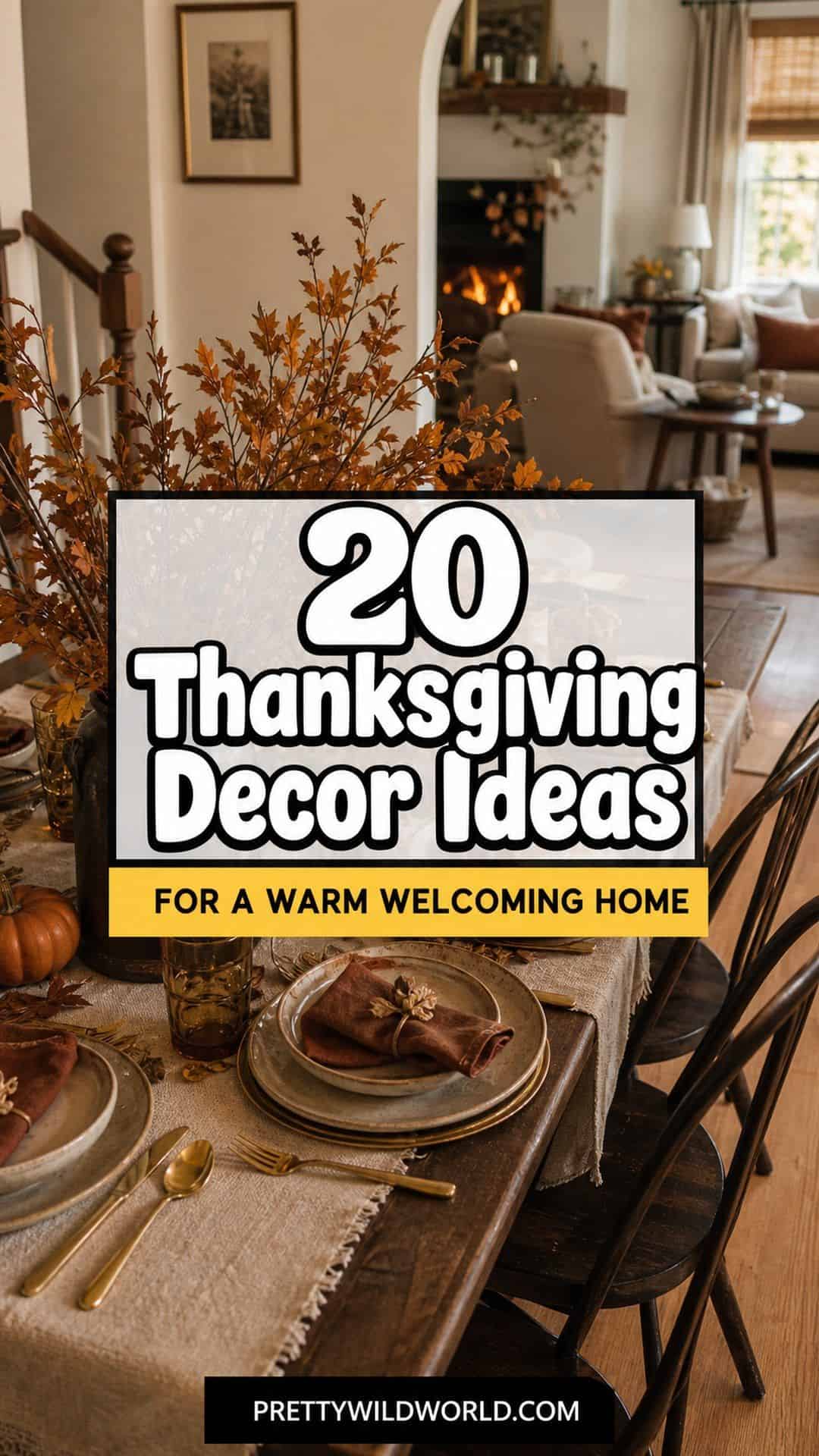 Pinterest pin for 20 Thanksgiving Decor Ideas for a Warm Welcoming Home from Pretty Wild World.