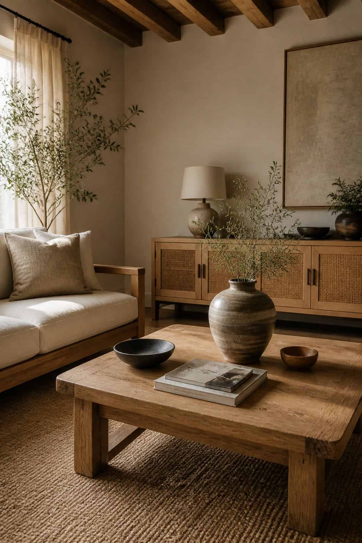 Natural Wood Base zen home decor idea with calm natural textures