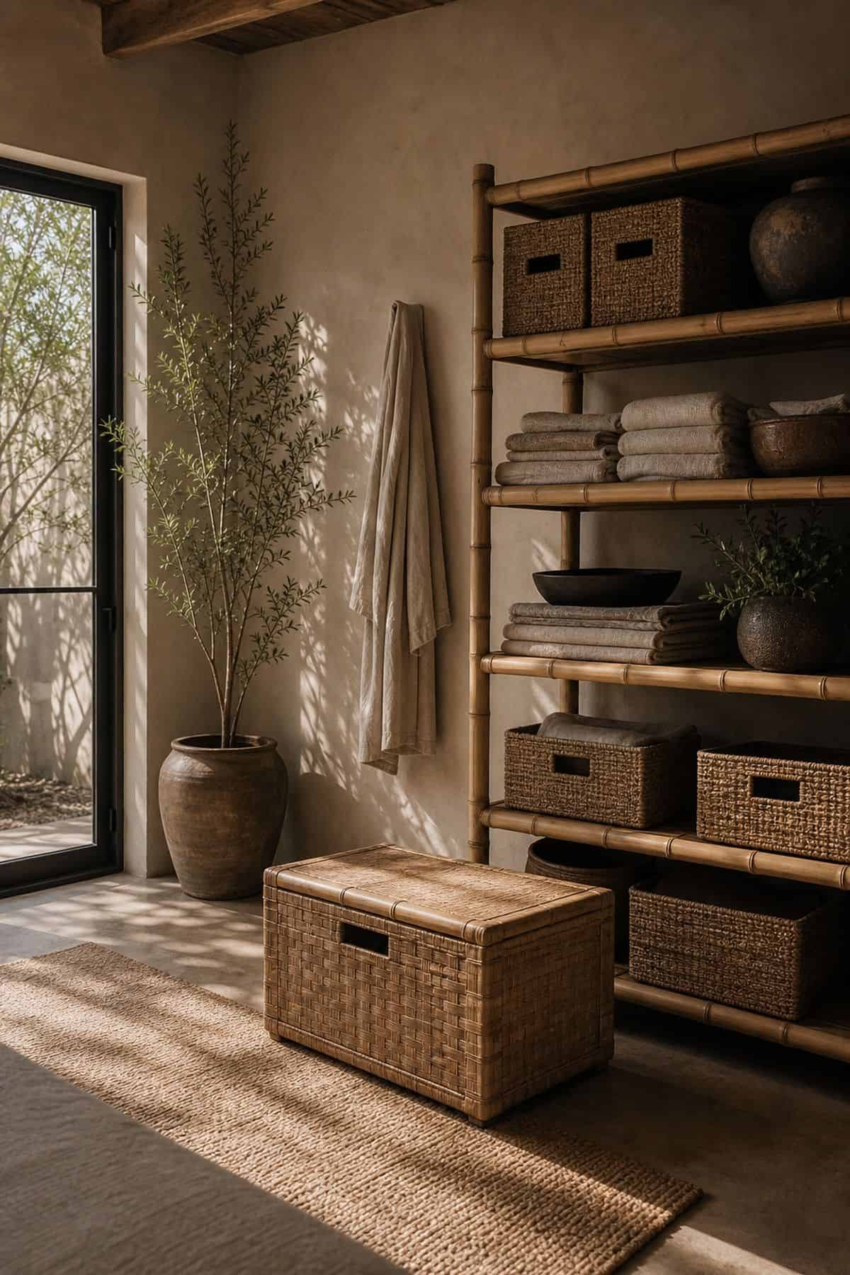 Bamboo Storage zen home decor idea with calm natural textures