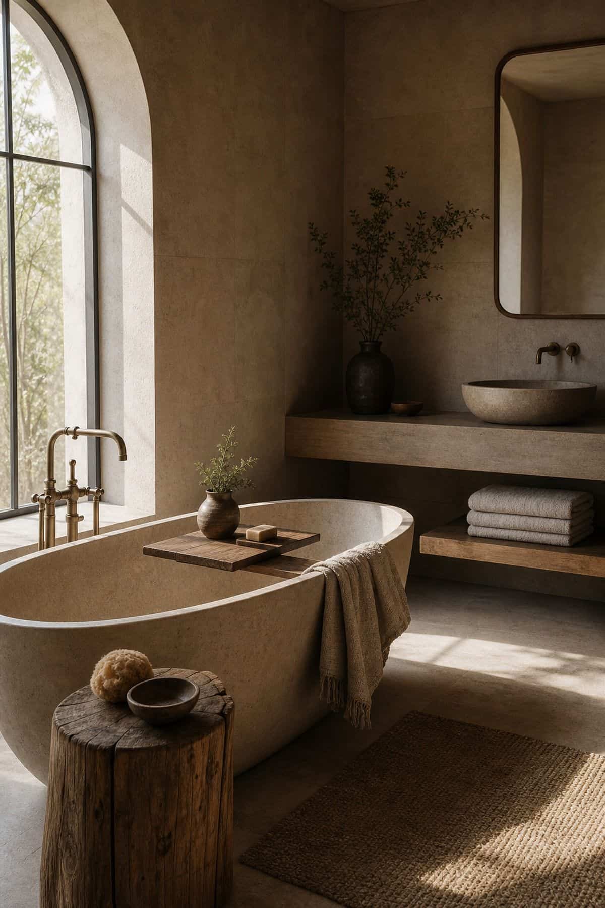 Spa-Like Bathroom zen home decor idea with calm natural textures