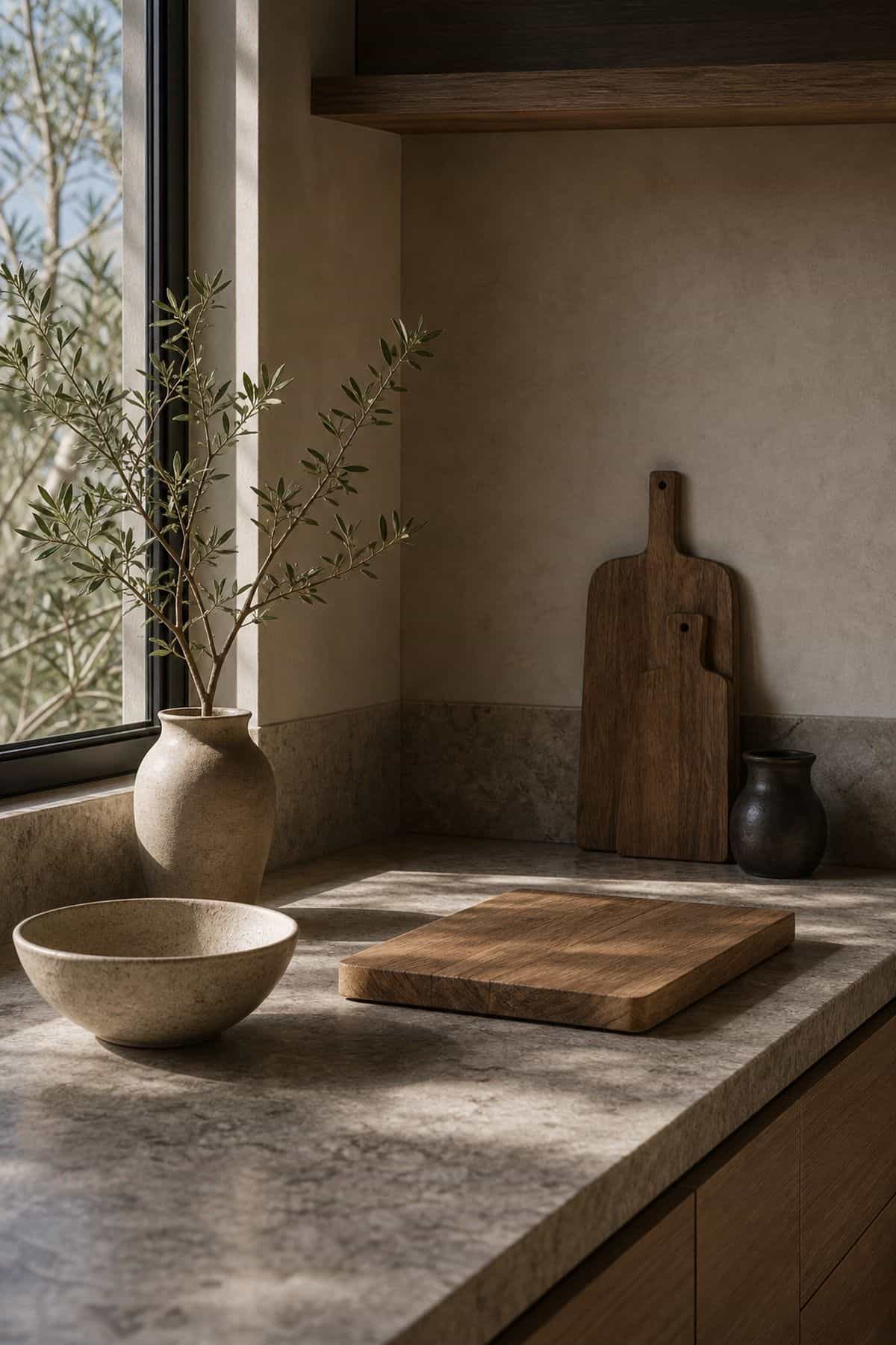 Calm Kitchen Counter zen home decor idea with calm natural textures