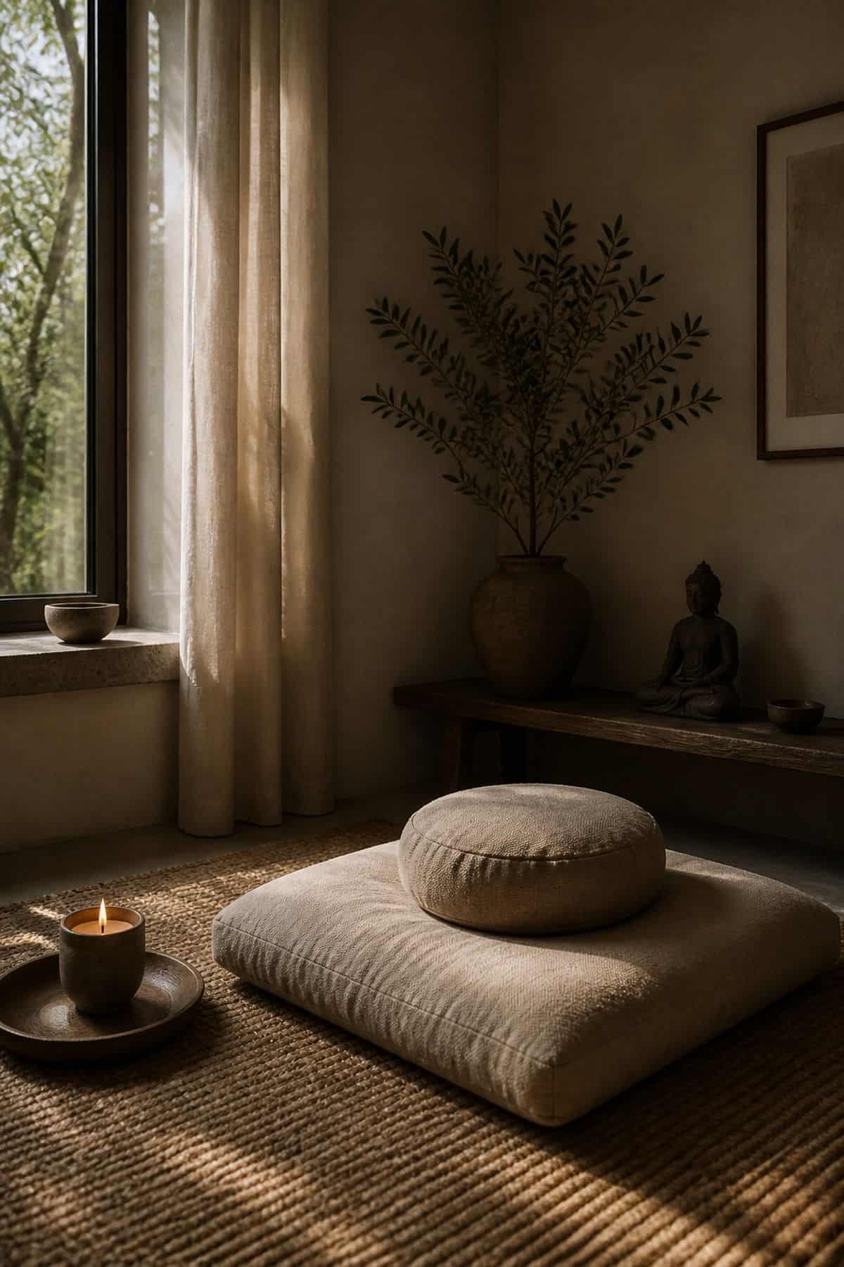 Meditation Corner zen home decor idea with calm natural textures