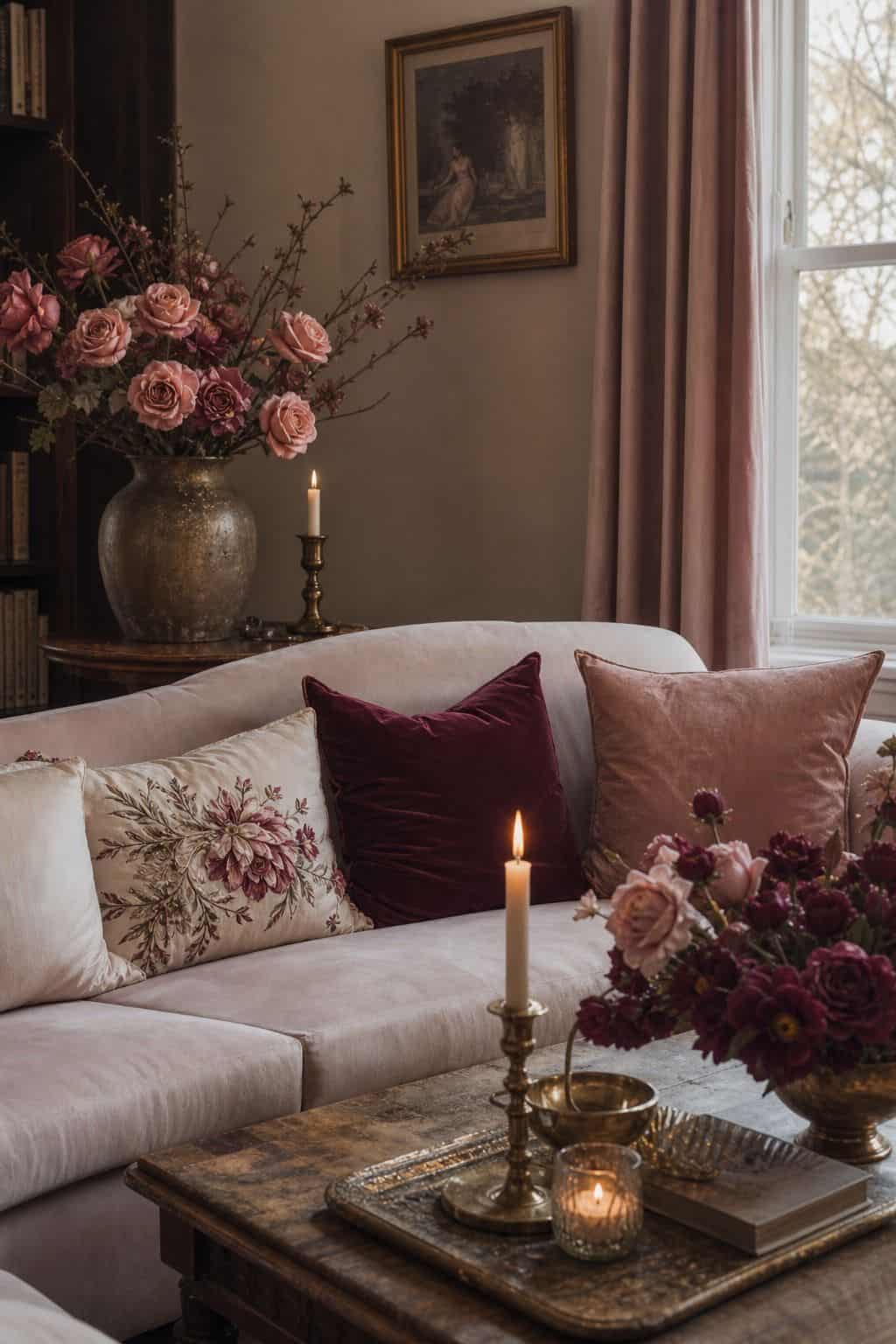Blush and Merlot Palette Valentine’s Day decorating idea in a romantic home