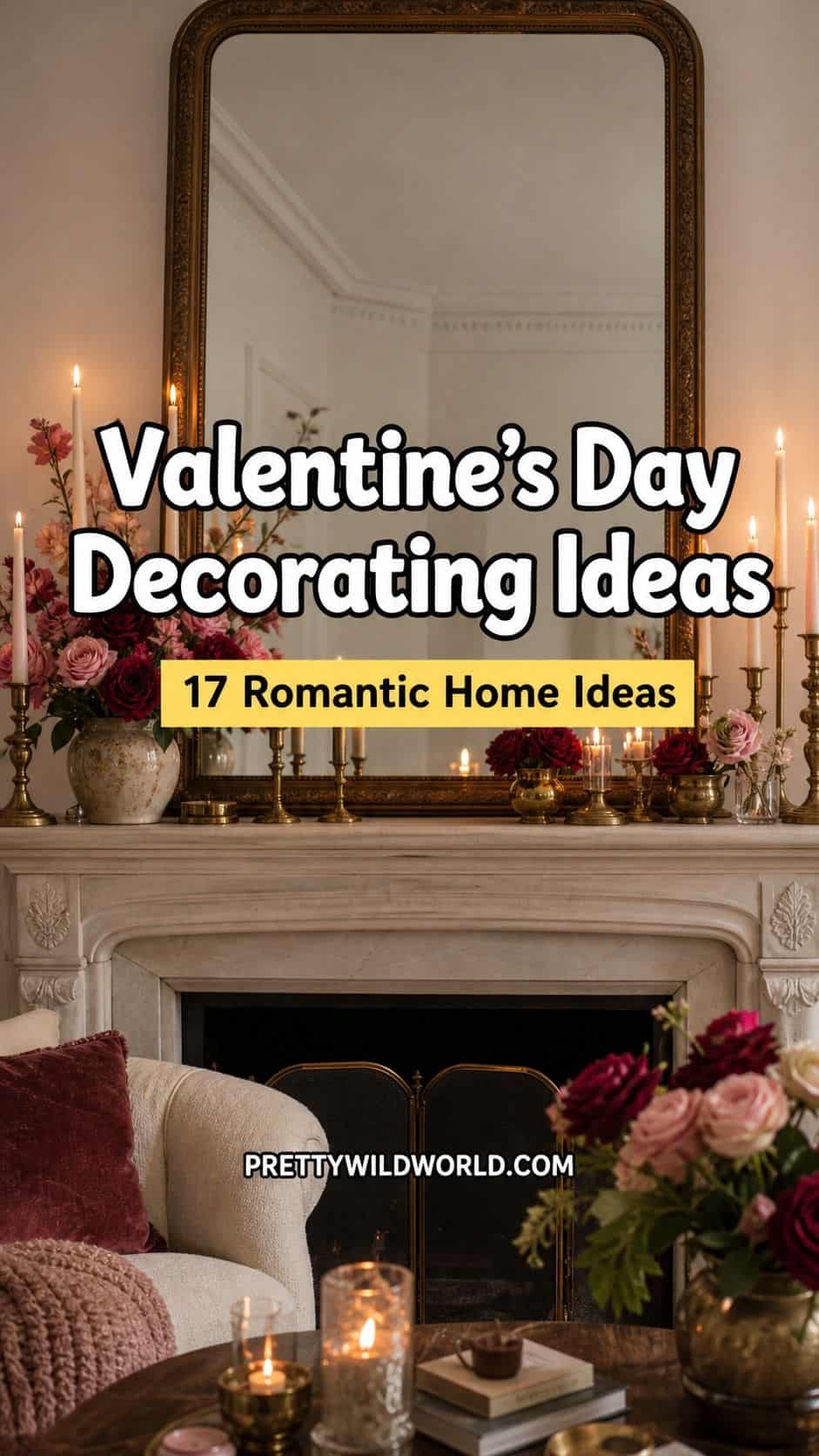 Valentine’s Day decorating ideas Pinterest pin with romantic home decor