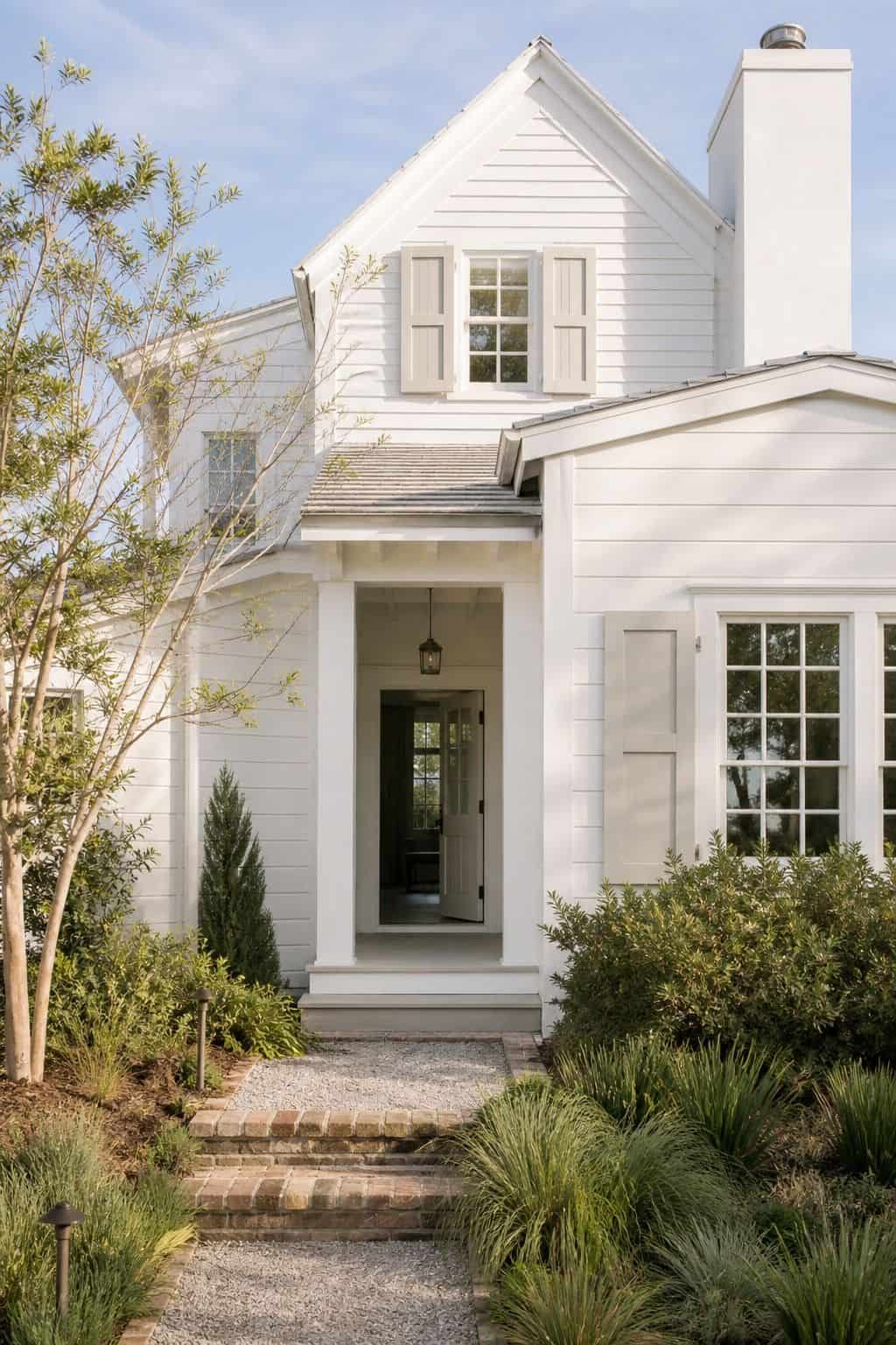 Soft White Exterior Paint shown as a realistic Pretty Wild World image for 16 Coastal Home Exterior Ideas for Breezy Curb Appeal.