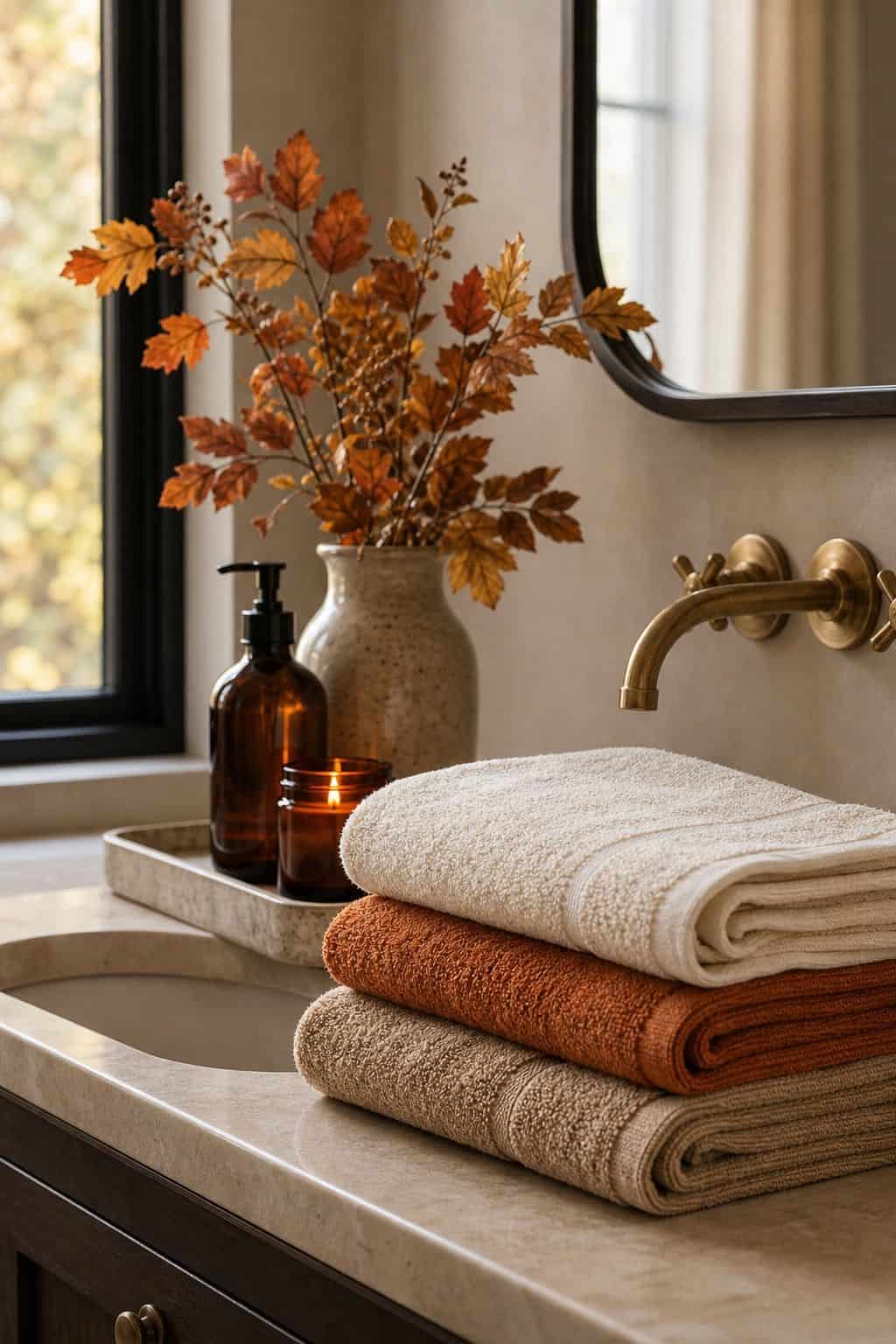Guest Bathroom Hand Towels shown as a realistic Pretty Wild World image for 20 Fall Thanksgiving Decor Ideas for a Welcoming Home.