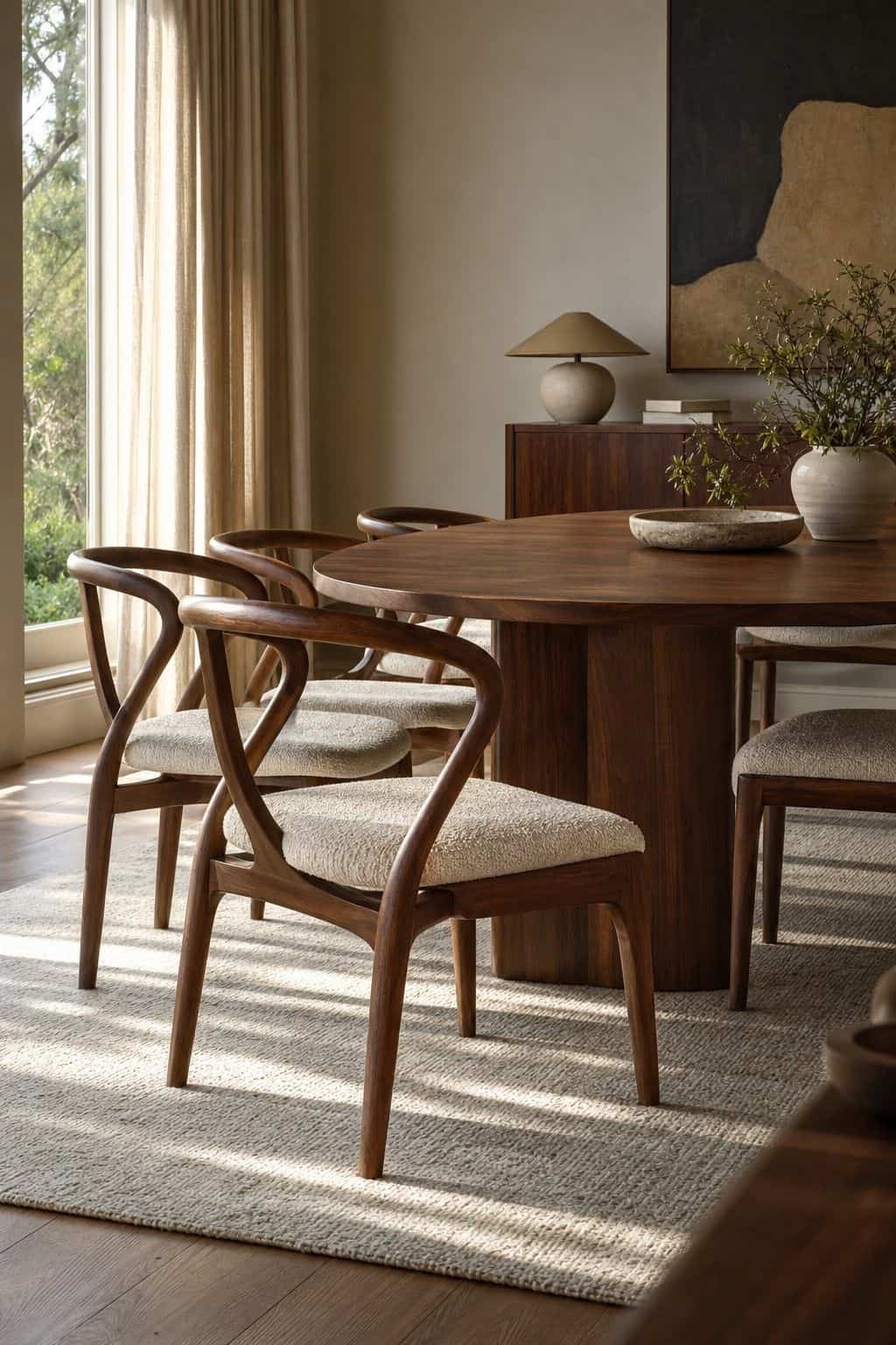 Sculptural Dining Chairs shown as a realistic Pretty Wild World image for 18 Mid-Century Modern Dining Room Ideas for Warm Stylish Hosting.